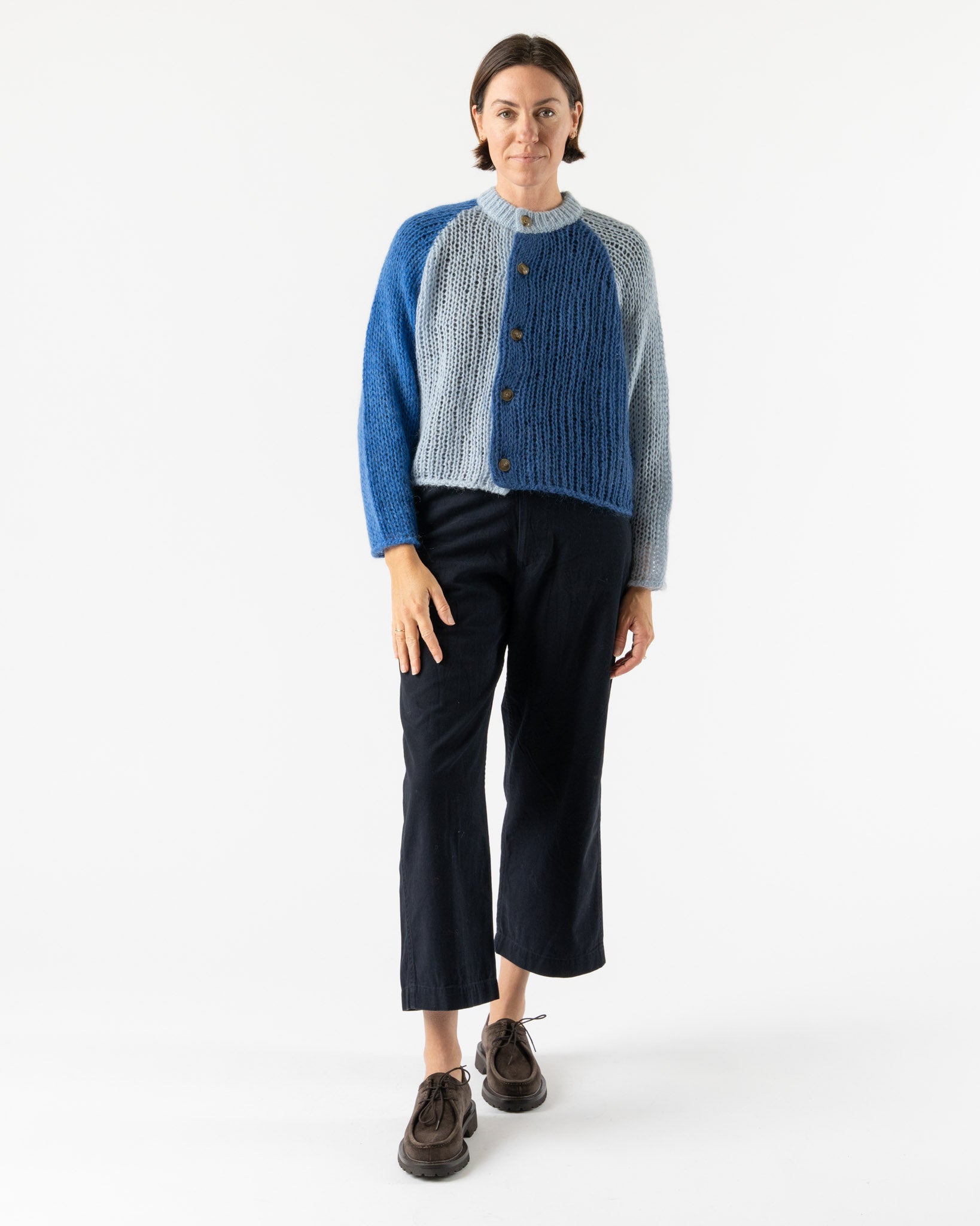 Beams Boy Mohair Crazy Cardigan in Blue