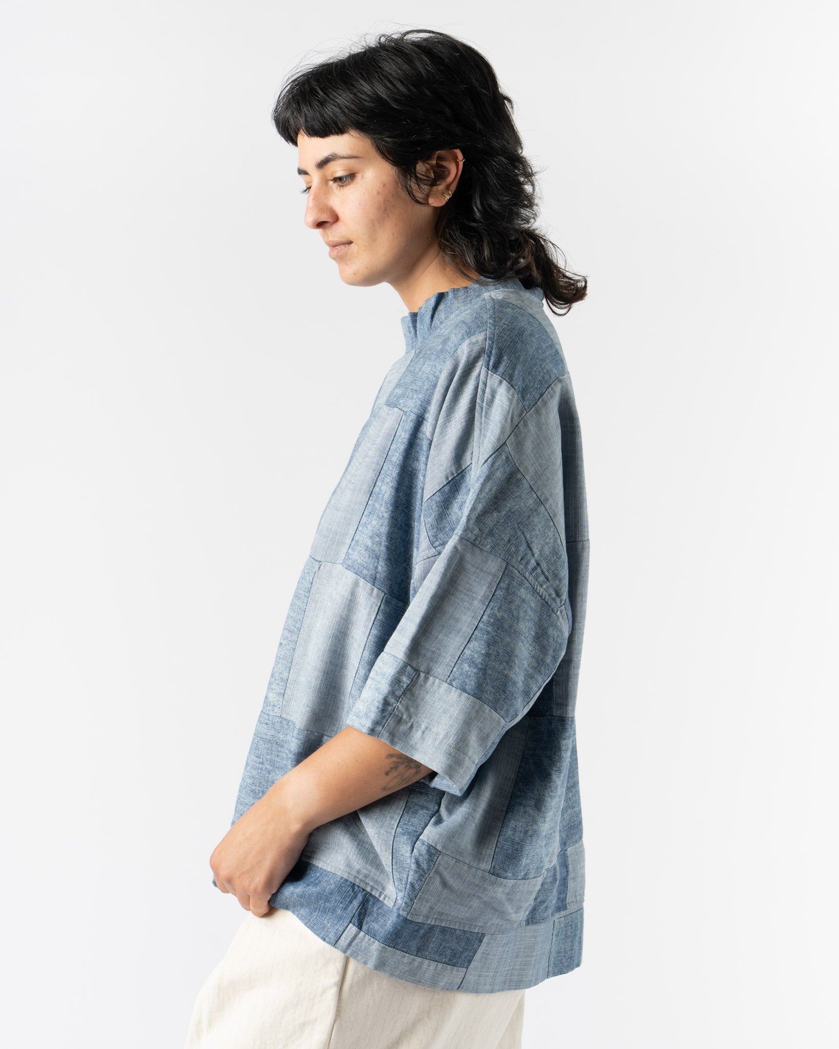 Monitaly Santa Monica Pullover Short Sleeve in Denim Patchwork