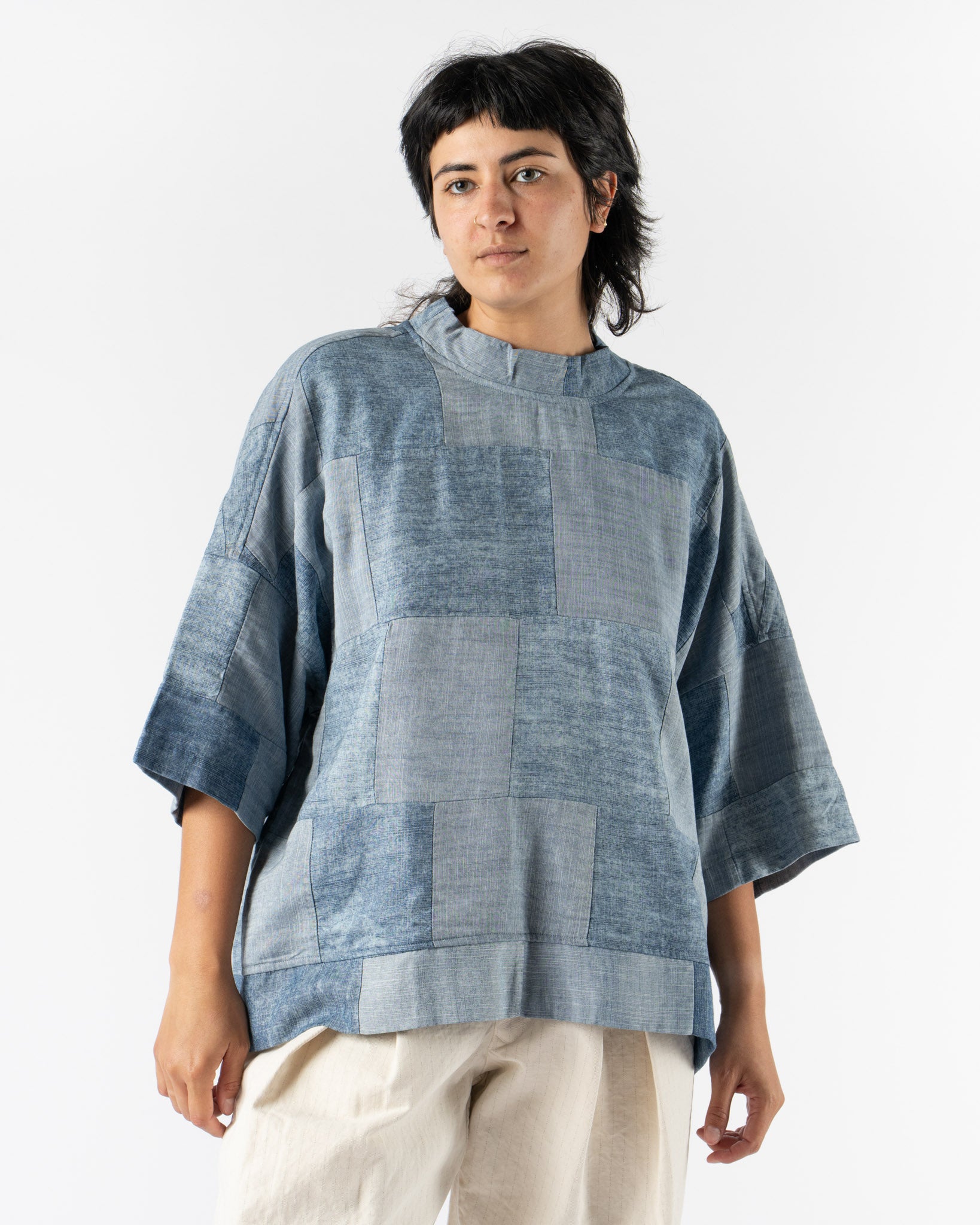 Monitaly Santa Monica Pullover Short Sleeve in Denim Patchwork