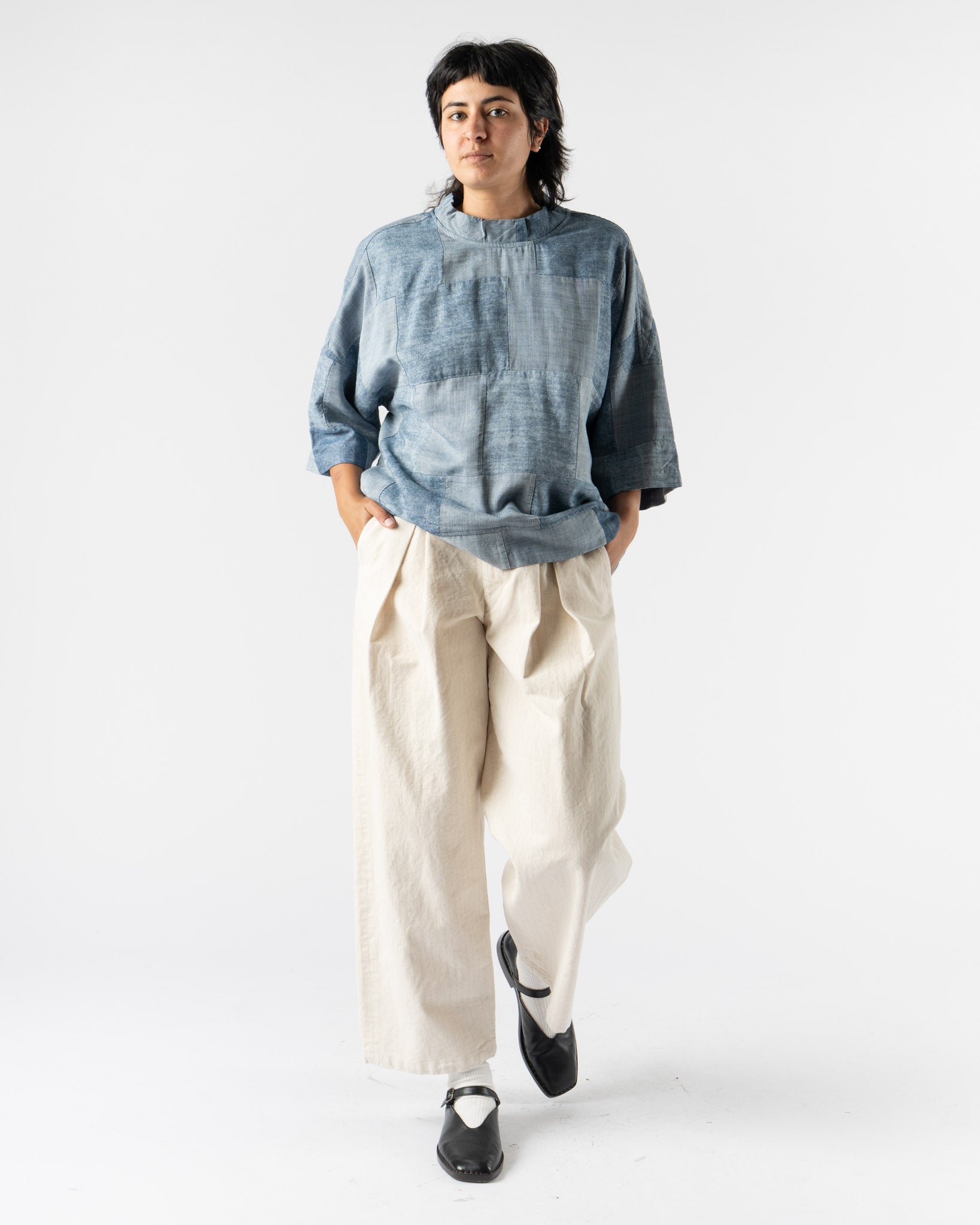 Monitaly Santa Monica Pullover Short Sleeve in Denim Patchwork