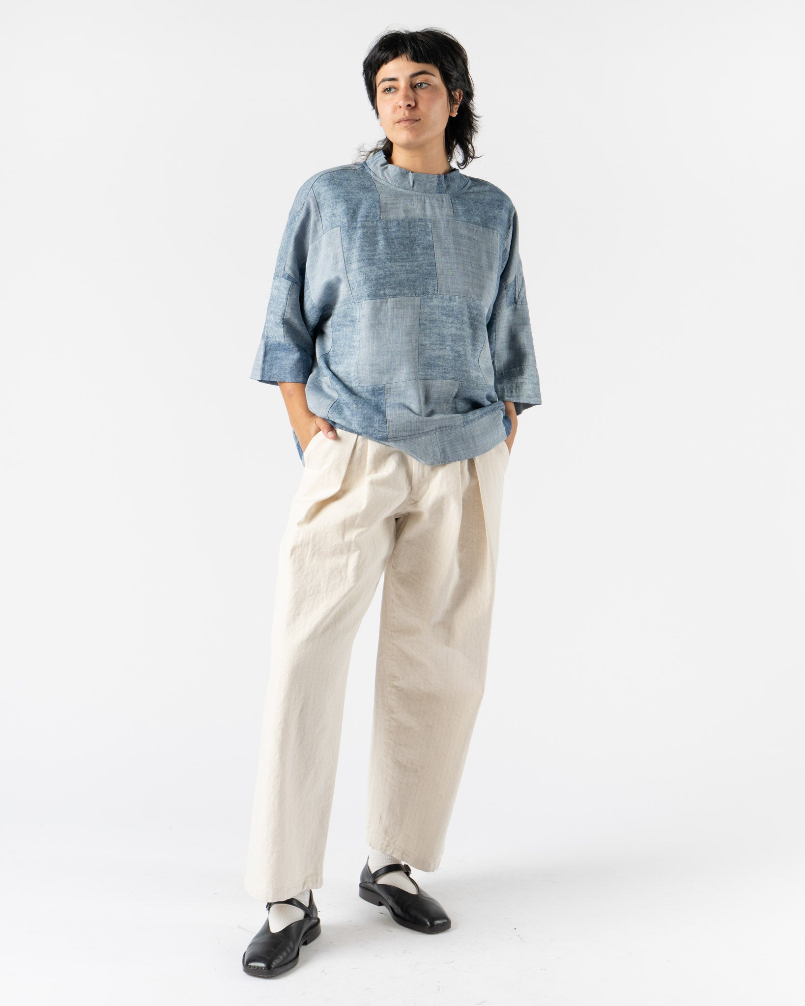 Monitaly Santa Monica Pullover Short Sleeve in Denim Patchwork