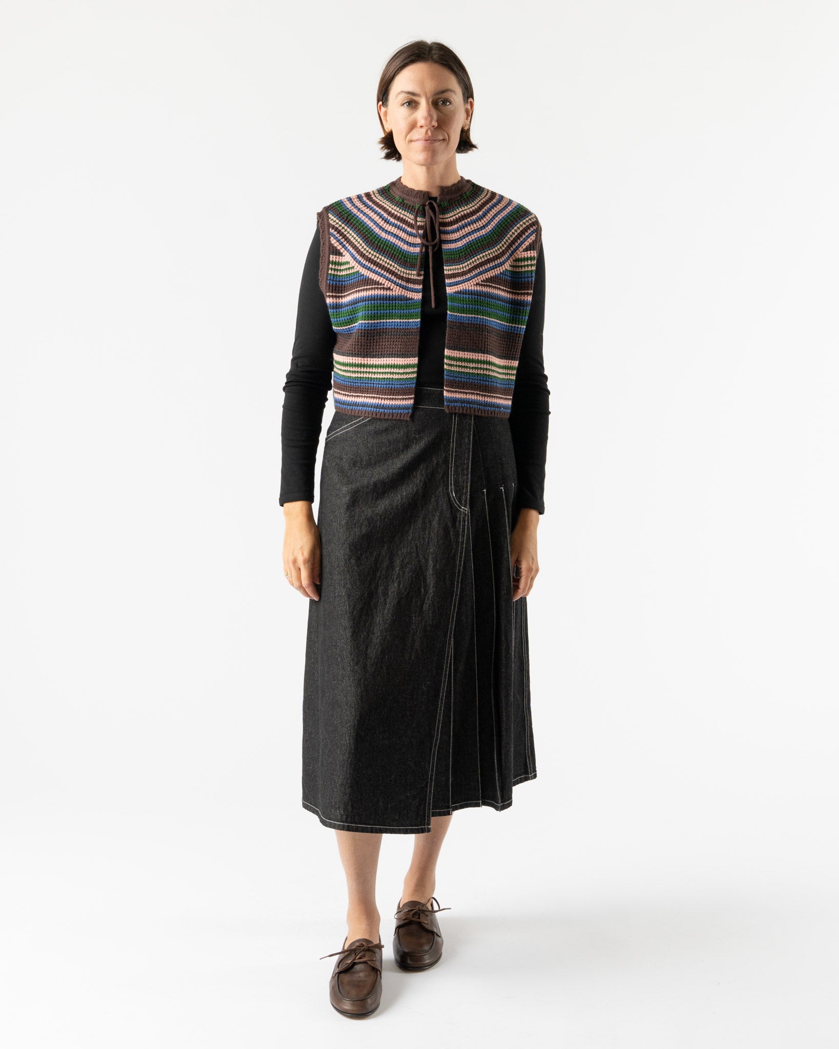 Beams Boy Multi Striped Vest in Brown