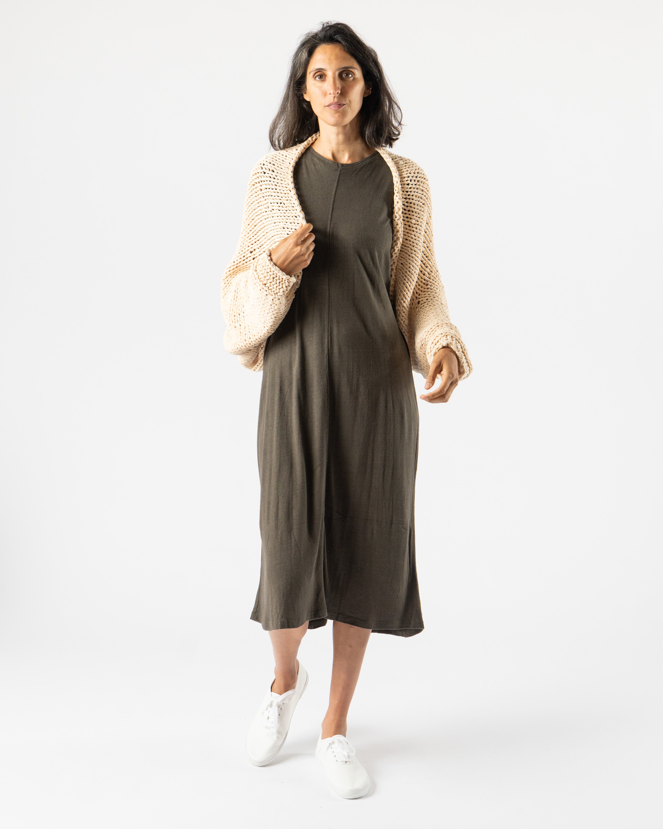 Ichi Antiquités Natural Silk Hand Dyed Dress in Dark Olive