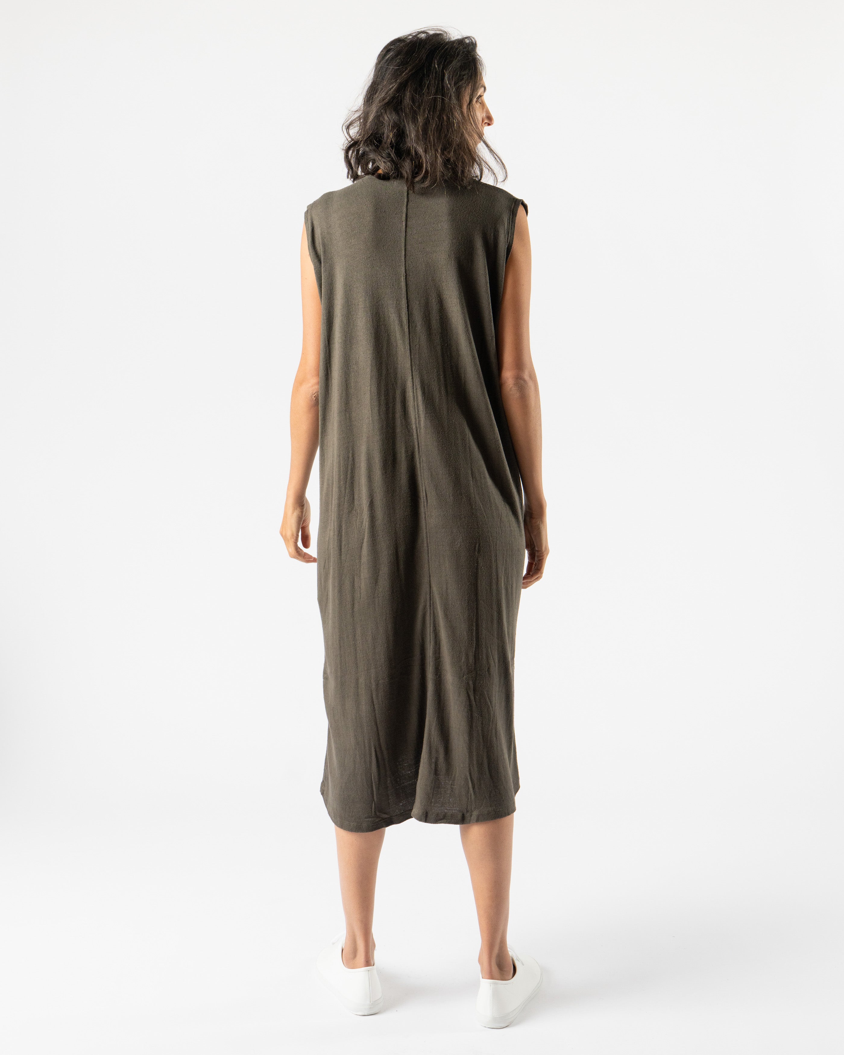 Ichi Antiquités Natural Silk Hand Dyed Dress in Dark Olive
