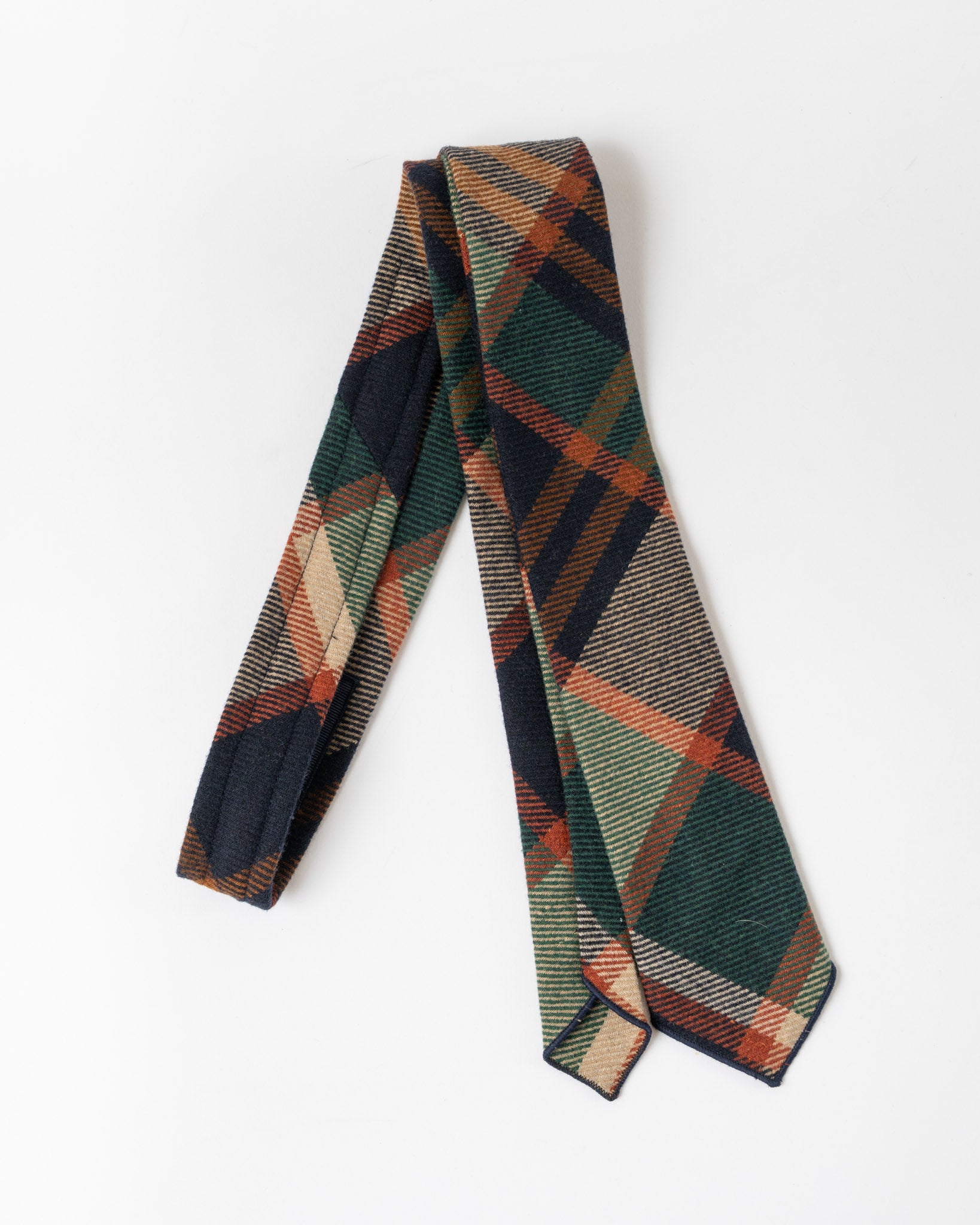 Engineered Garments Neck Tie in Navy/Brown Heavy Wool Plaid