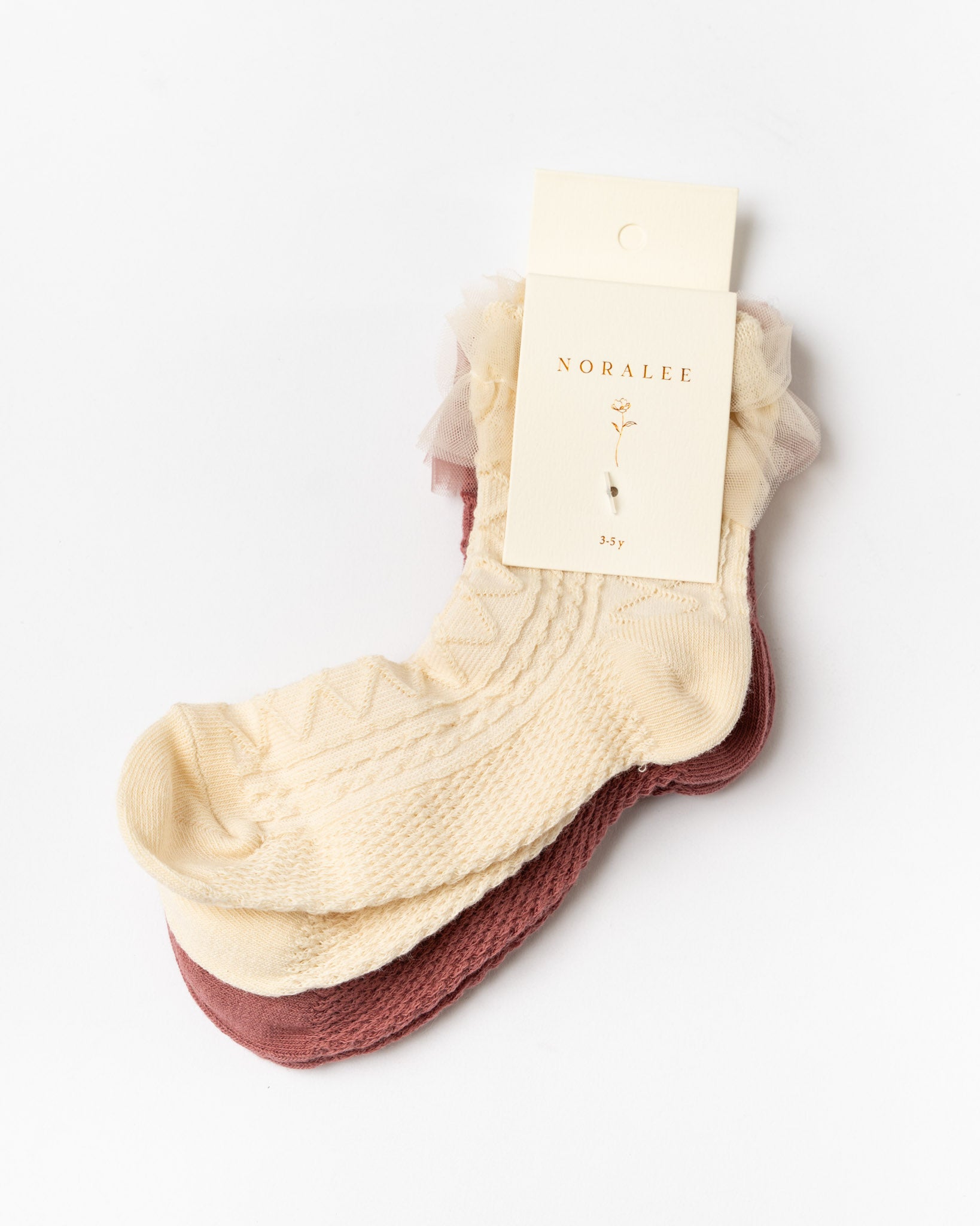 Noralee Satin Ruffle Socks in Ivory/Raspberry