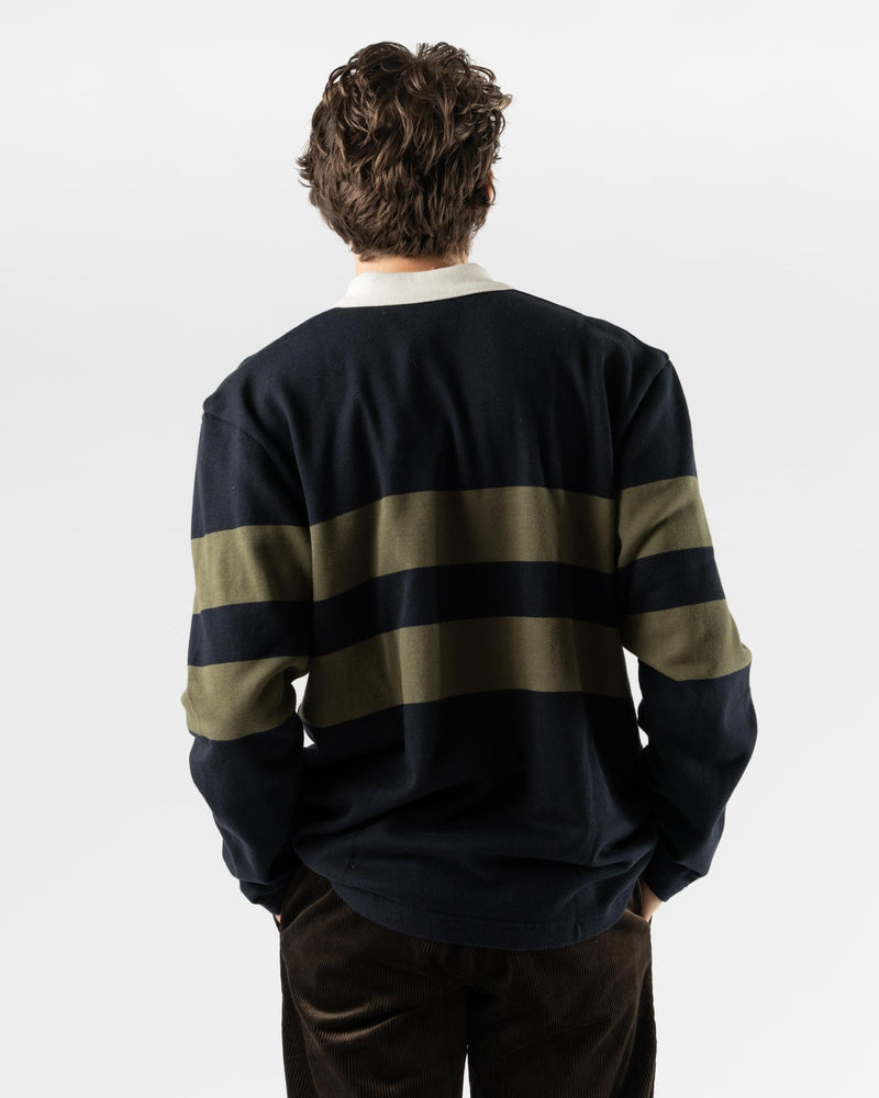 Norse Projects Ruben Brushed Stripe Long Sleeve Polo in Dark Navy