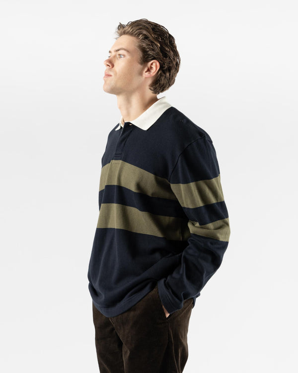 Norse Projects Ruben Brushed Stripe Long Sleeve Polo in Dark Navy