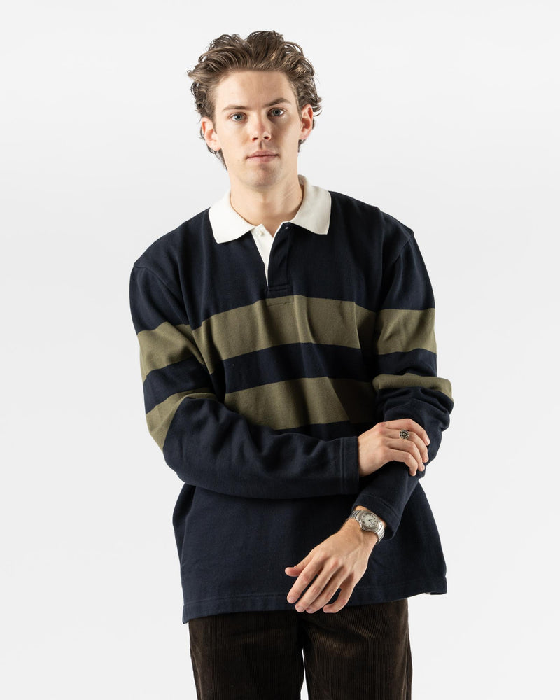 Norse Projects Ruben Brushed Stripe Long Sleeve Polo in Dark Navy