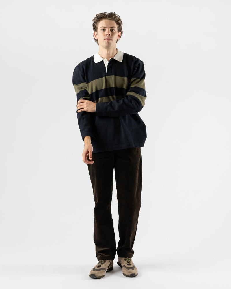 Norse Projects Ruben Brushed Stripe Long Sleeve Polo in Dark Navy