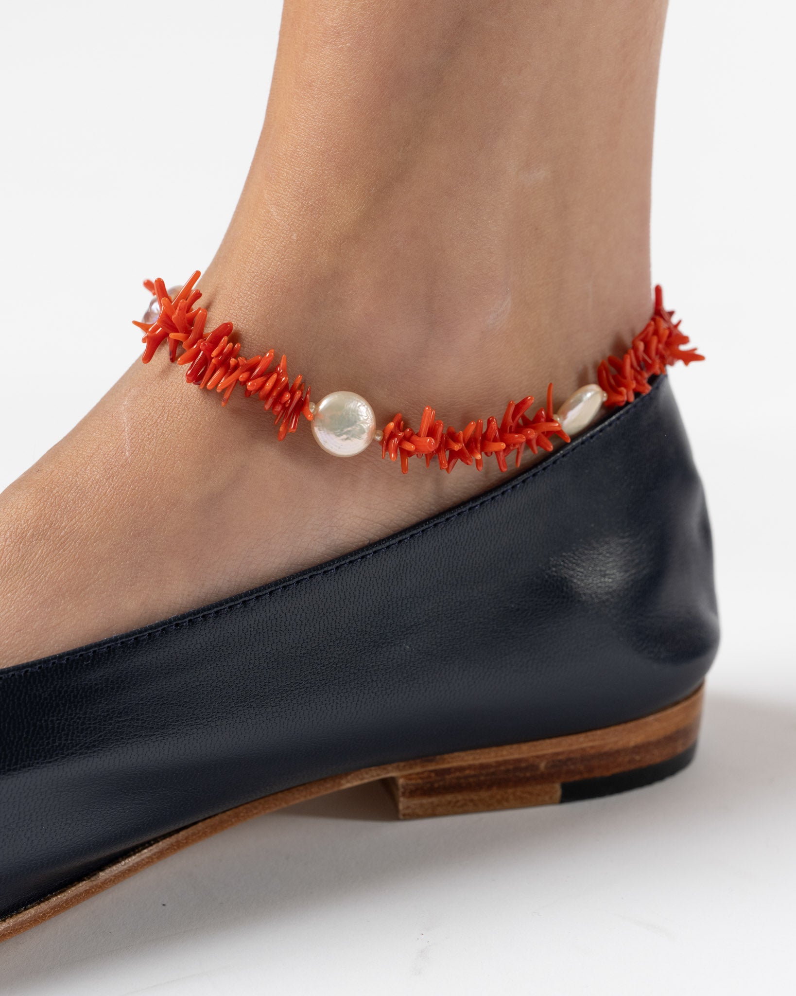 OSIF Red Coral and Coin Pearl Anklet