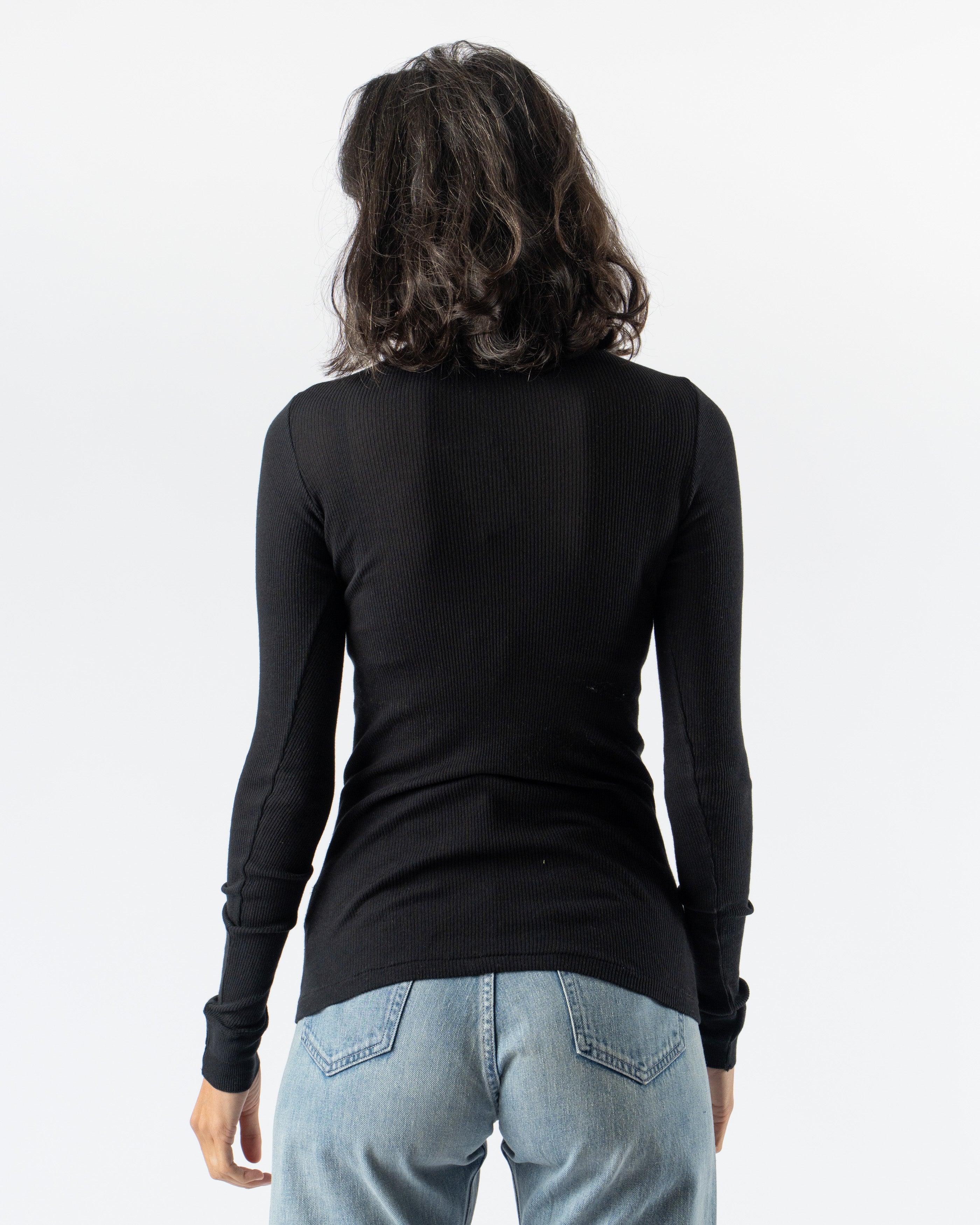 Auralee Organic Soft Rib Henley Neck Pullover in Black