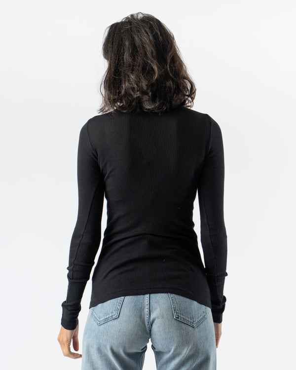 Auralee Organic Soft Rib Henley Neck Pullover in Black
