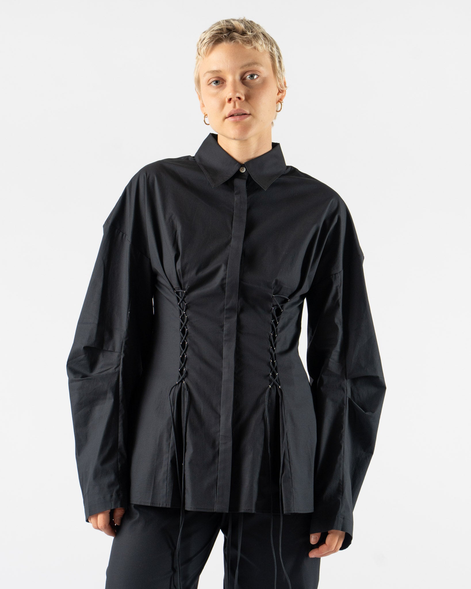 PRISCAVera Laced Button Down in Black
