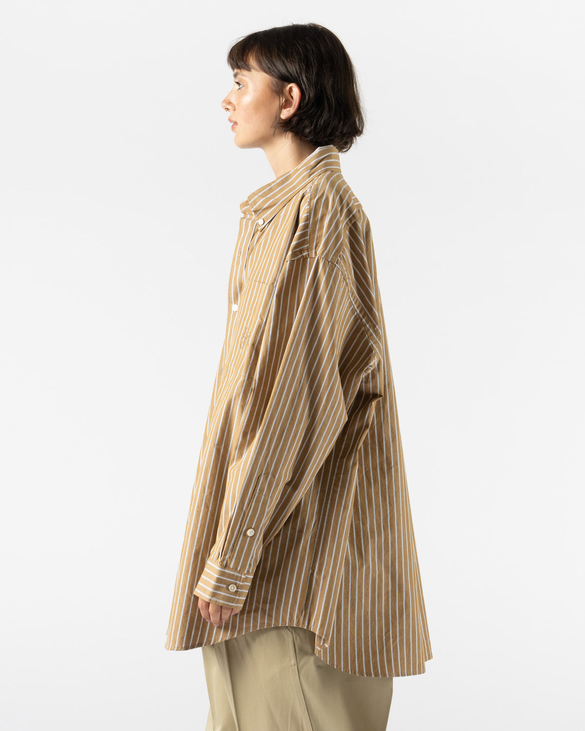 Rhodolirion Double Layer Button-Down Shirt in Beige Stripe