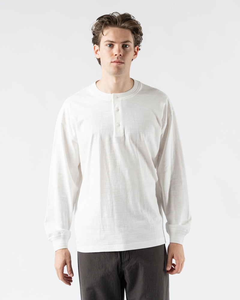 Pilgrim Surf + Supply Donald Long Sleeve Henley in Off White