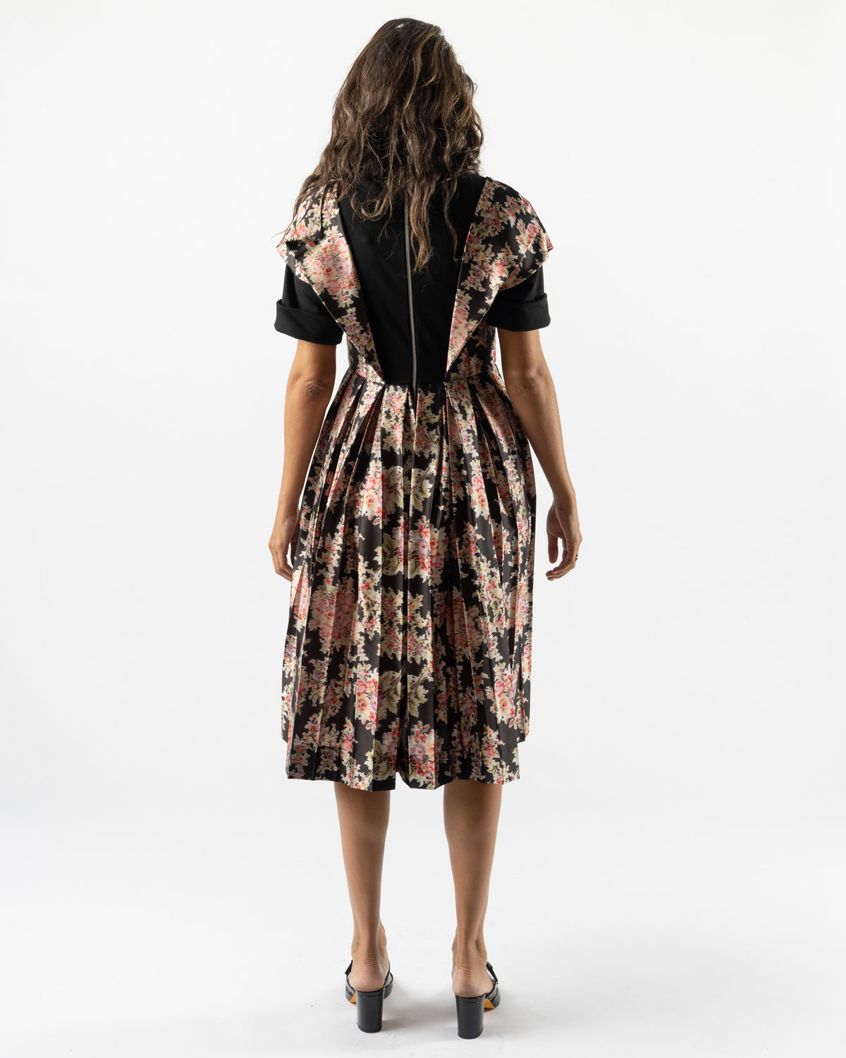 Simone Rocha Pleated Patchwork Wire Sleeve Flare Dress in Black