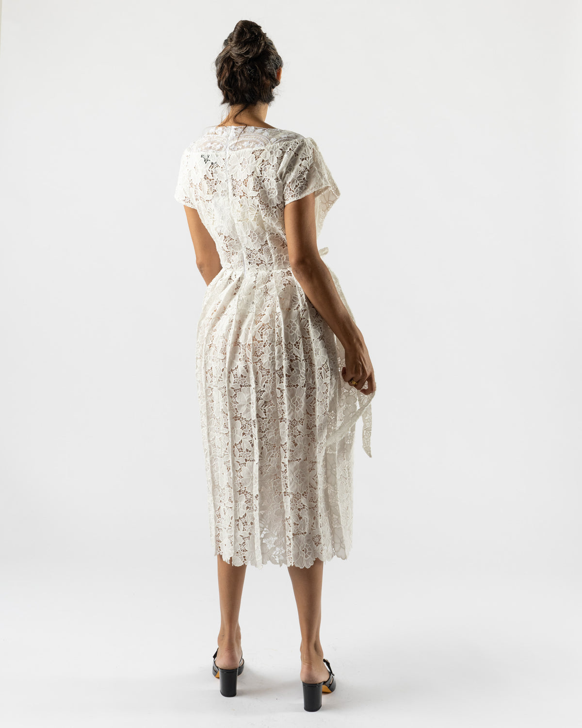 Simone Rocha Pleated Sheer Panel Flare Dress in Ivory/White/Pearl