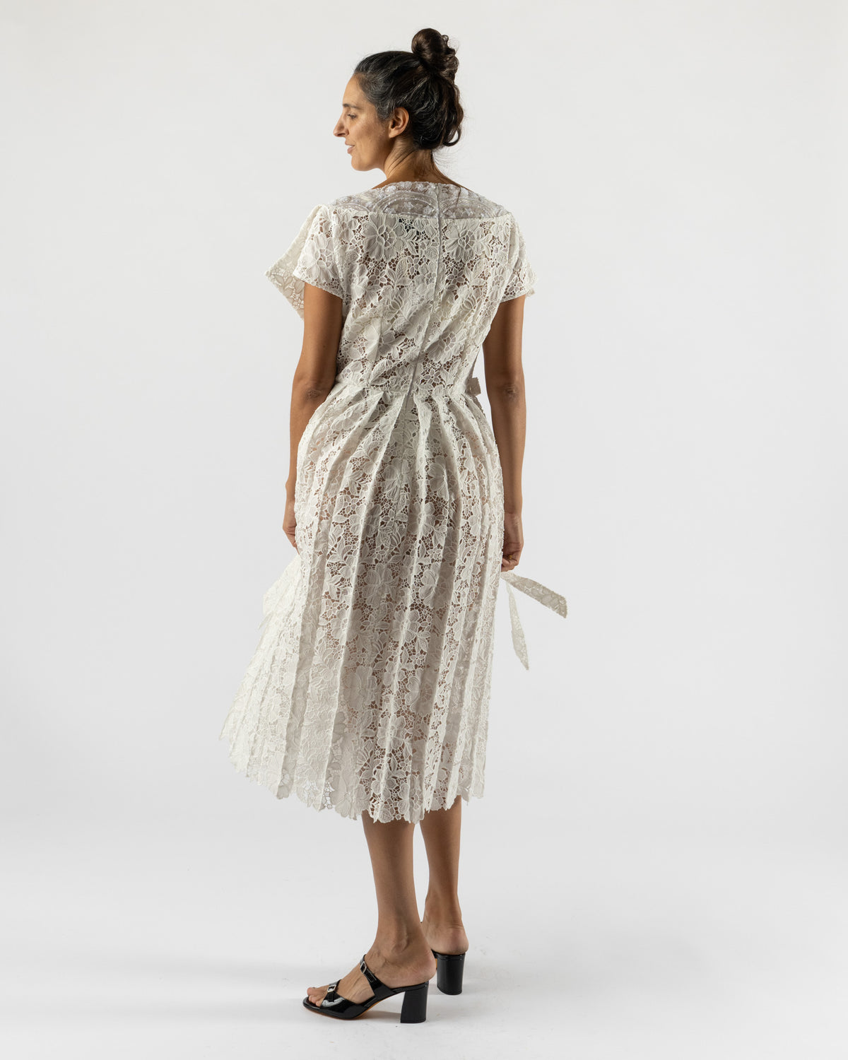 Simone Rocha Pleated Sheer Panel Flare Dress in Ivory/White/Pearl