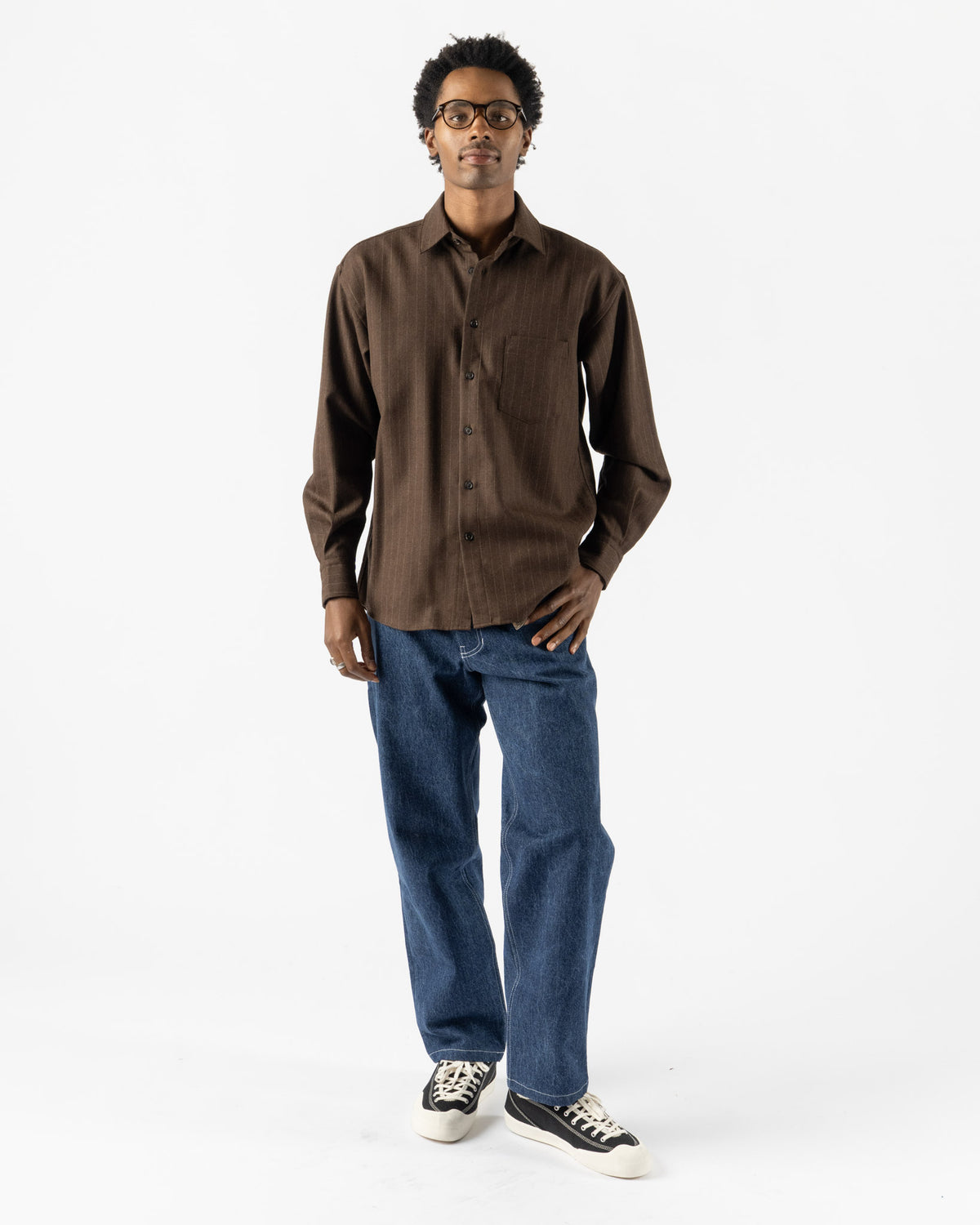 Colbo Banaras Shirt in Brown Pinstripe