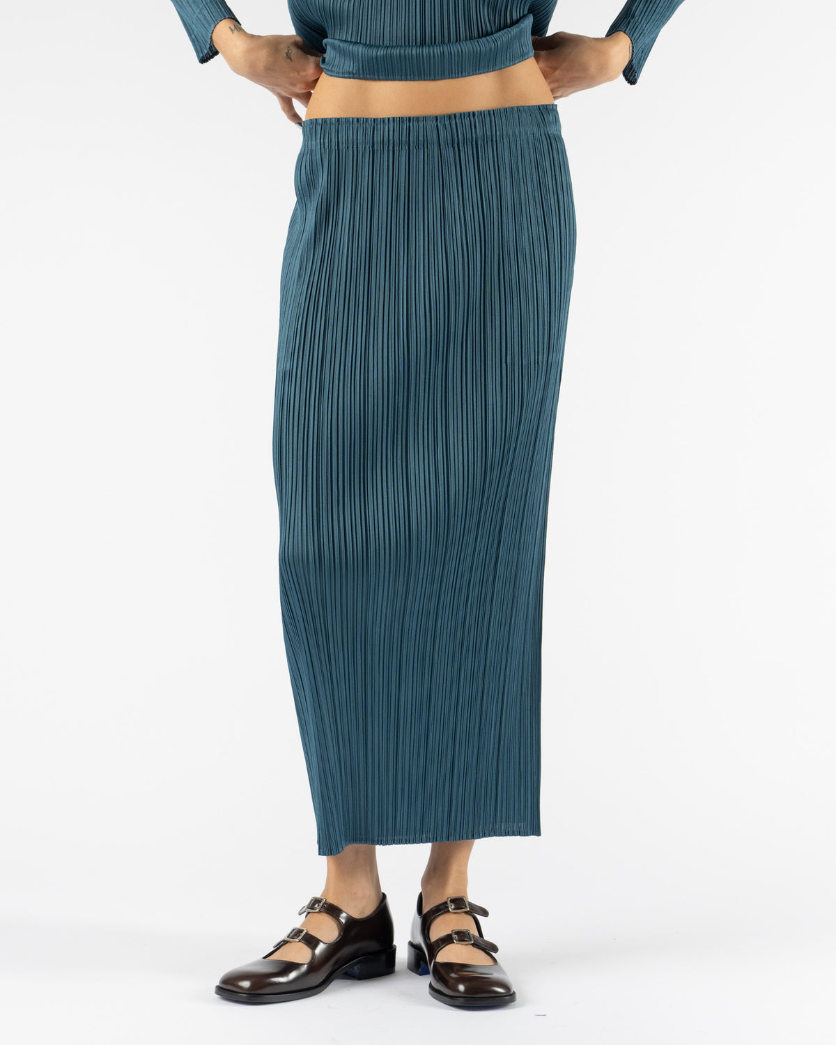 Pleats Please Issey Monthly Colors October Skirt in Blue Green