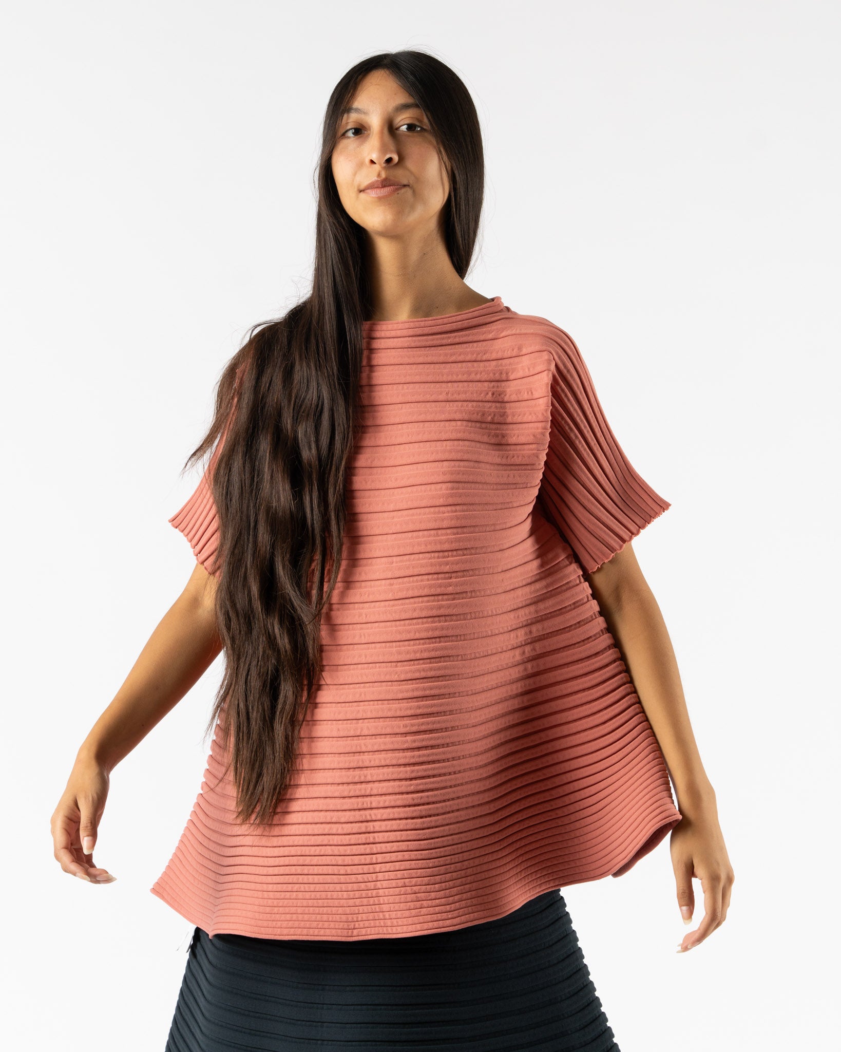 Pleats Please Issey Miyake Bounce Knit Shirt in Coral Pink