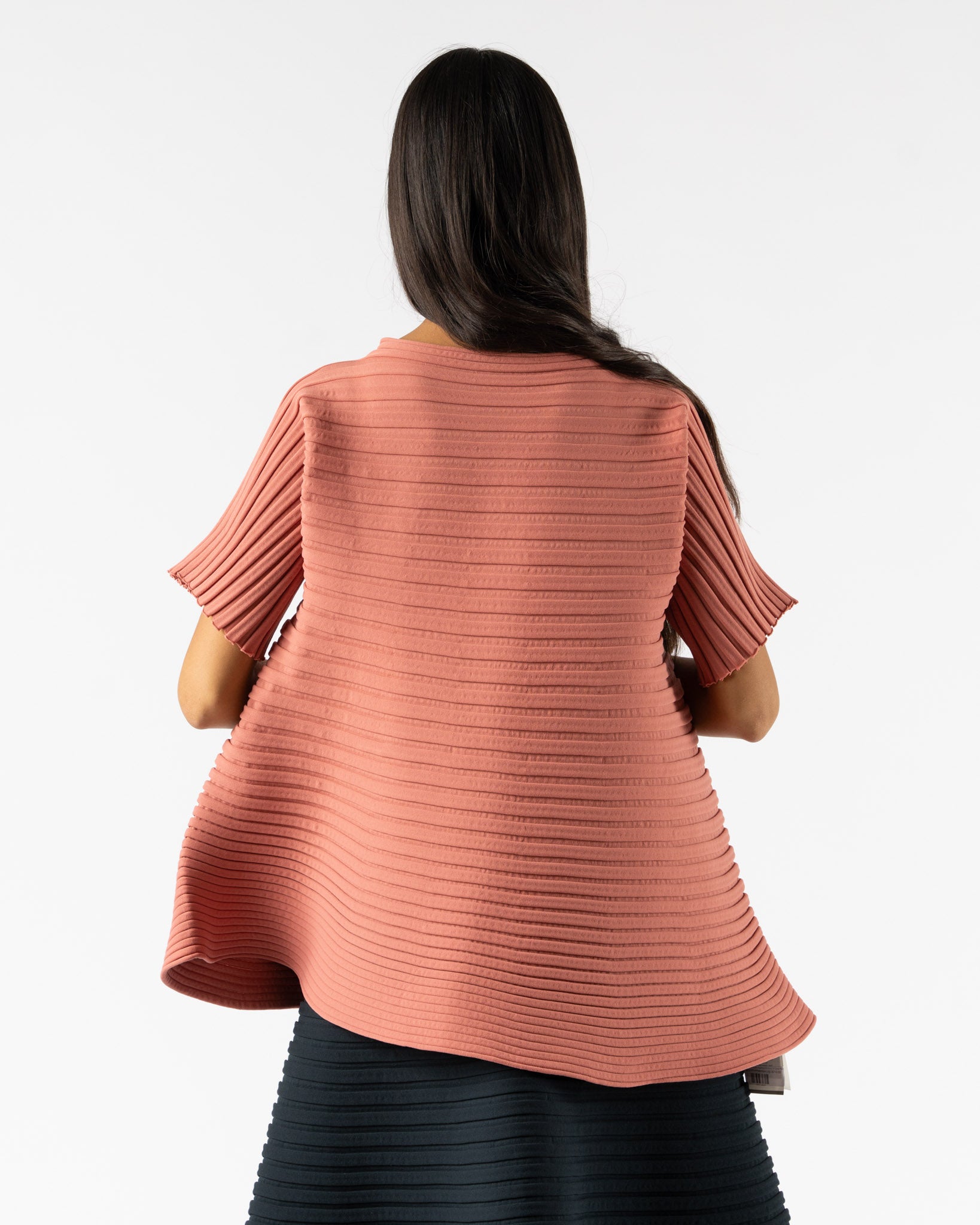 Pleats Please Issey Miyake Bounce Knit Shirt in Coral Pink