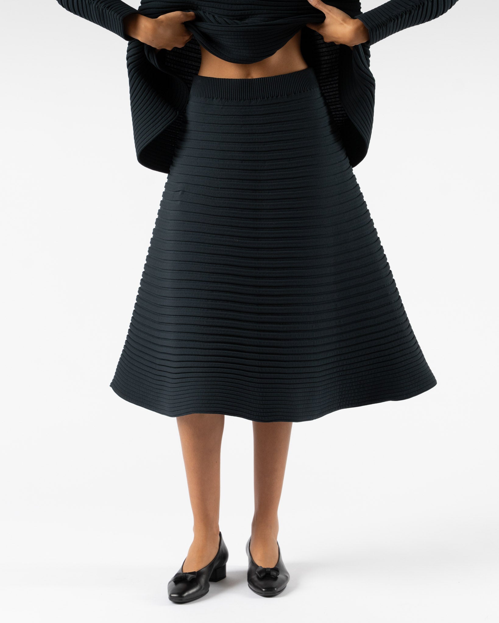 Pleats Please Issey Miyake Bounce Knit Skirt in Dark Green