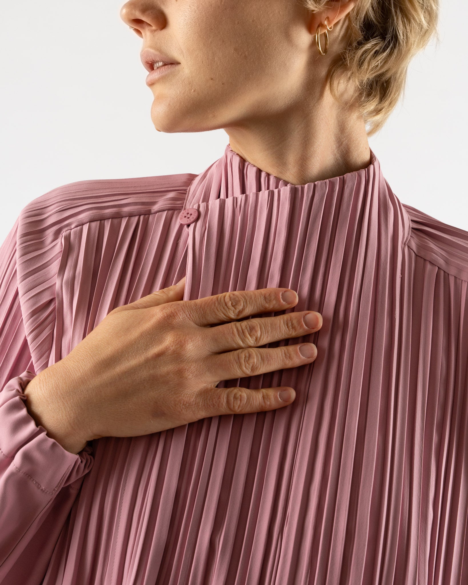 Pleats Please Issey Miyake Smooth Coat in Rose Pink Curated at