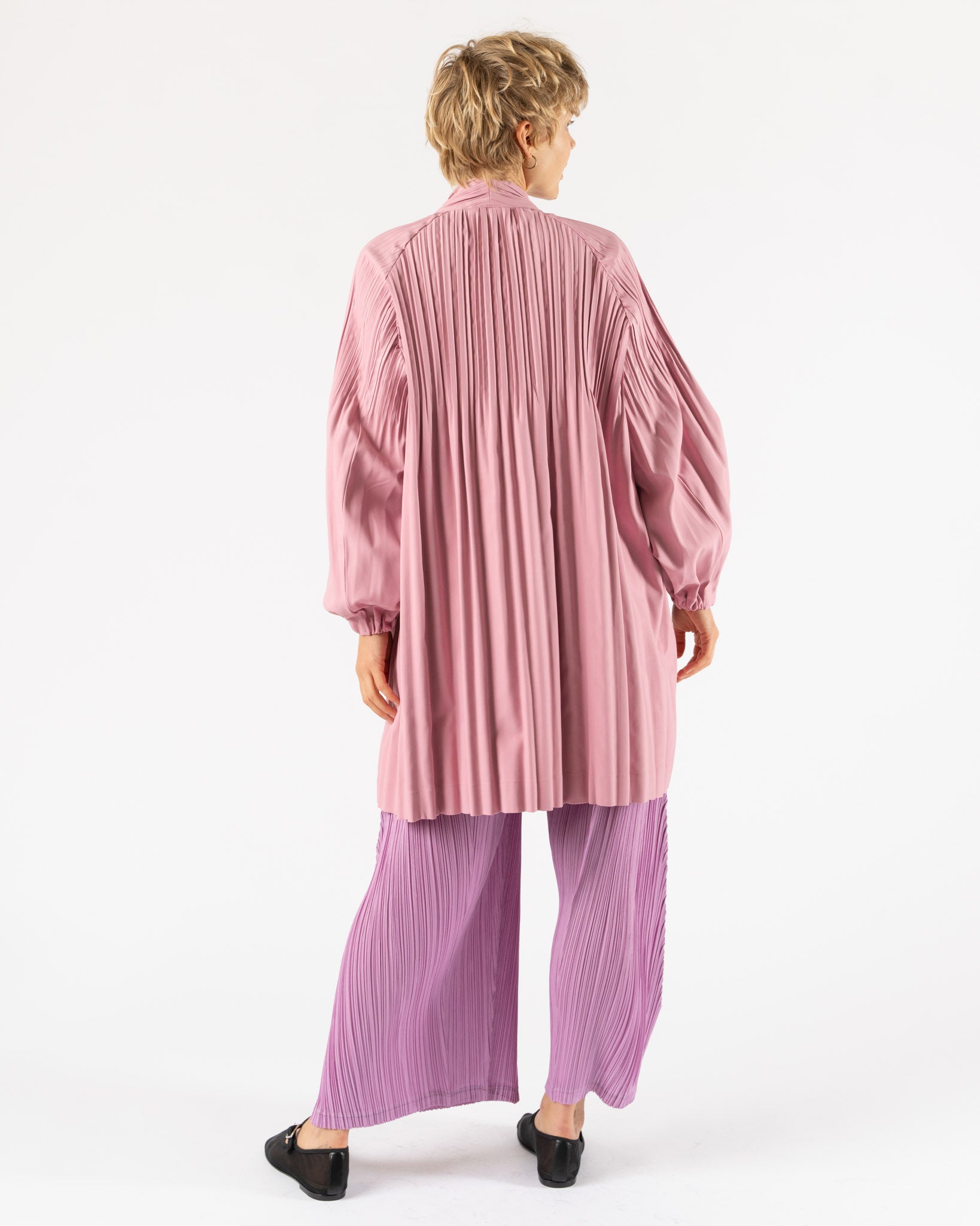 Pleats Please Issey Miyake Smooth Coat in Rose Pink