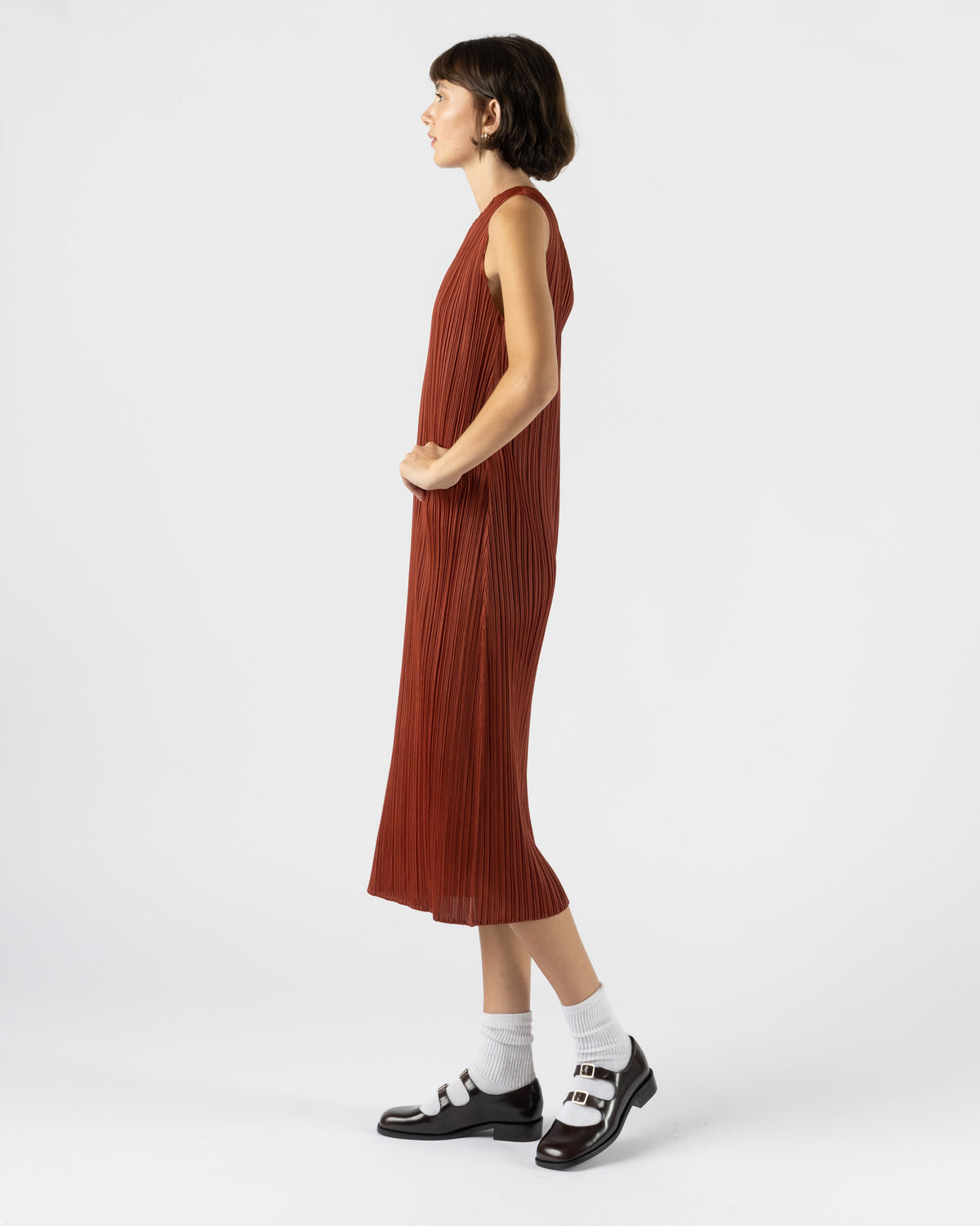 Pleats Please Issey Miyake Monthly Colors September Dress in Red Brown