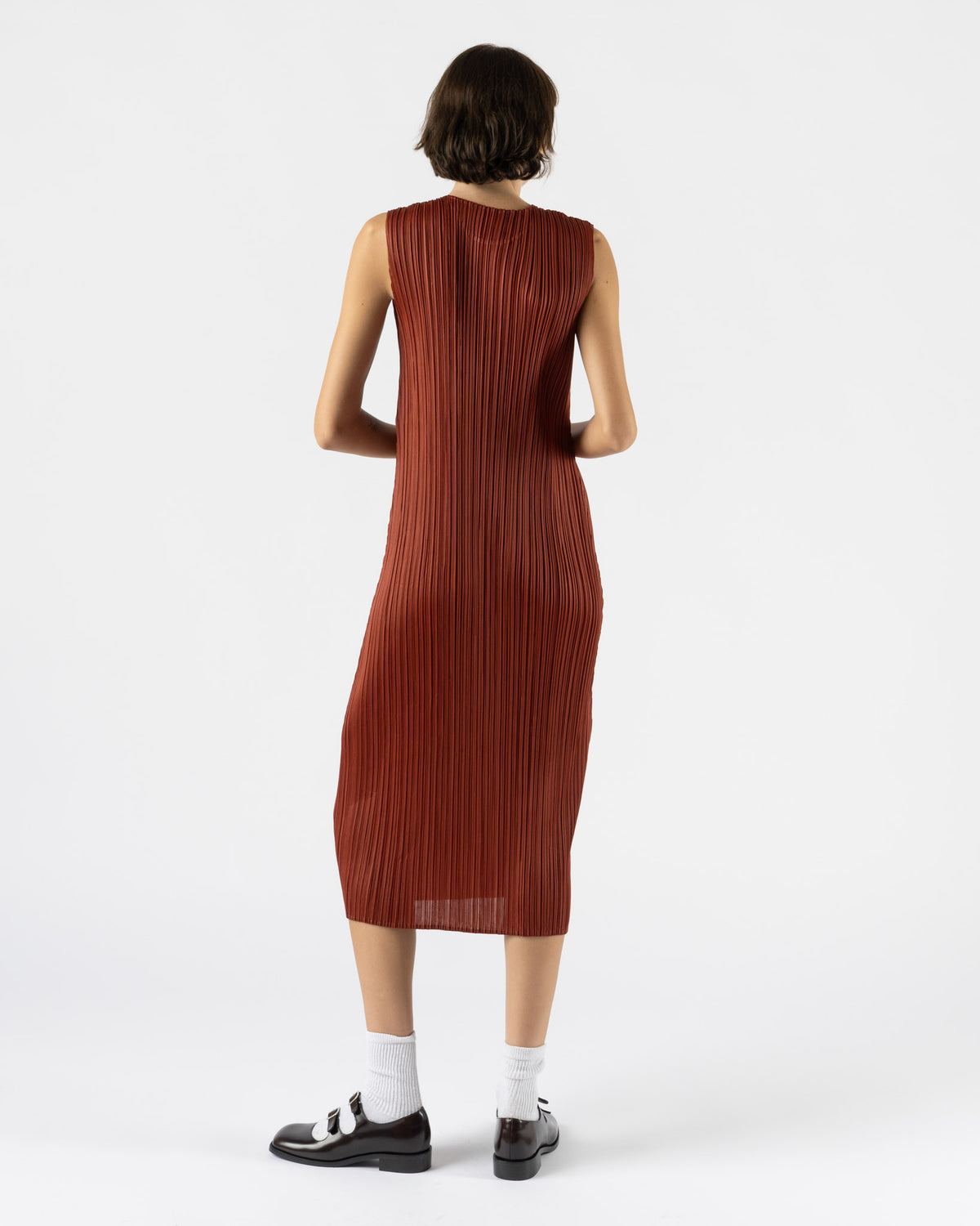 Pleats Please Issey Miyake Monthly Colors September Dress in Red Brown