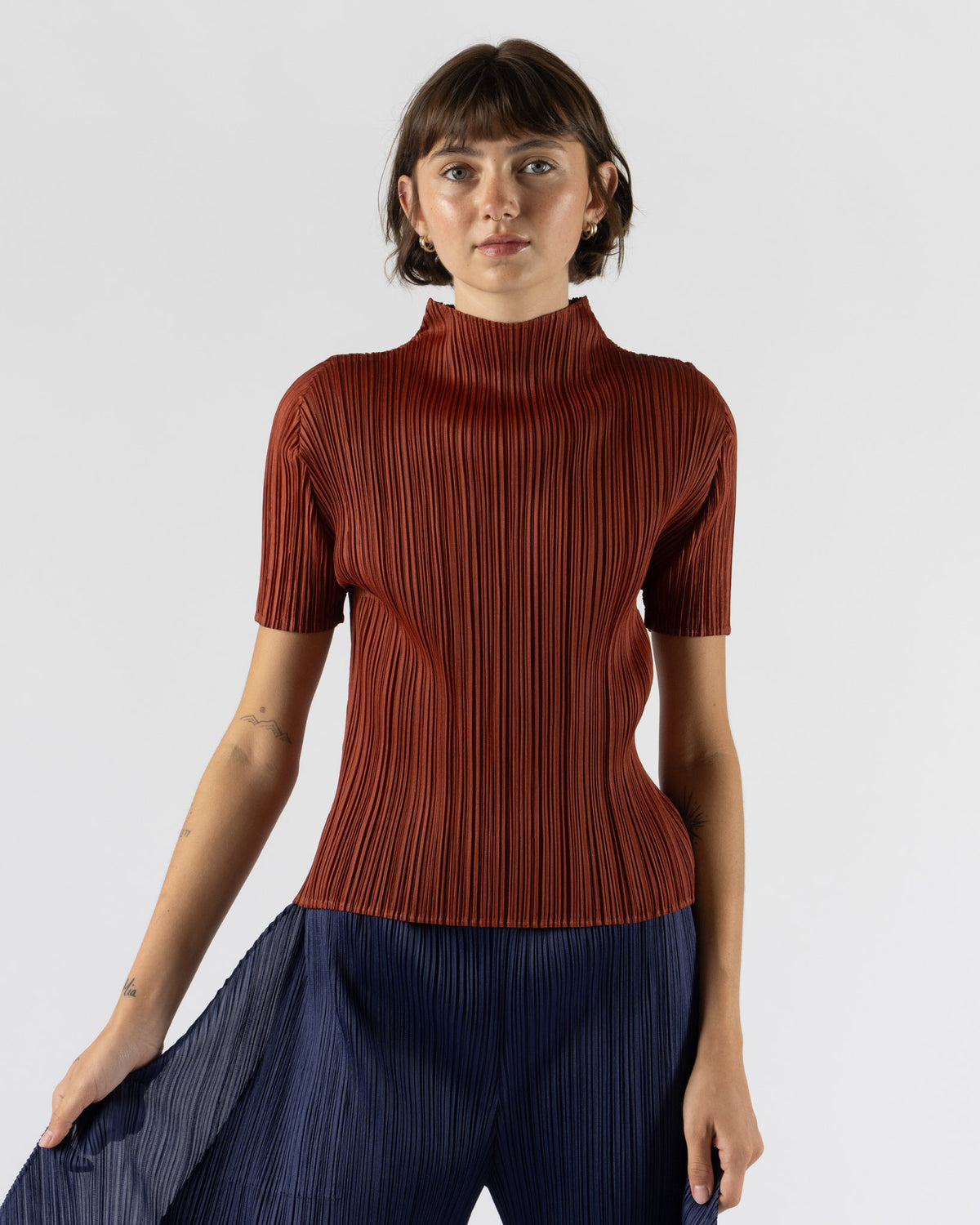 Pleats Please Issey Miyake Monthly Colors September Shirt in Red Brown