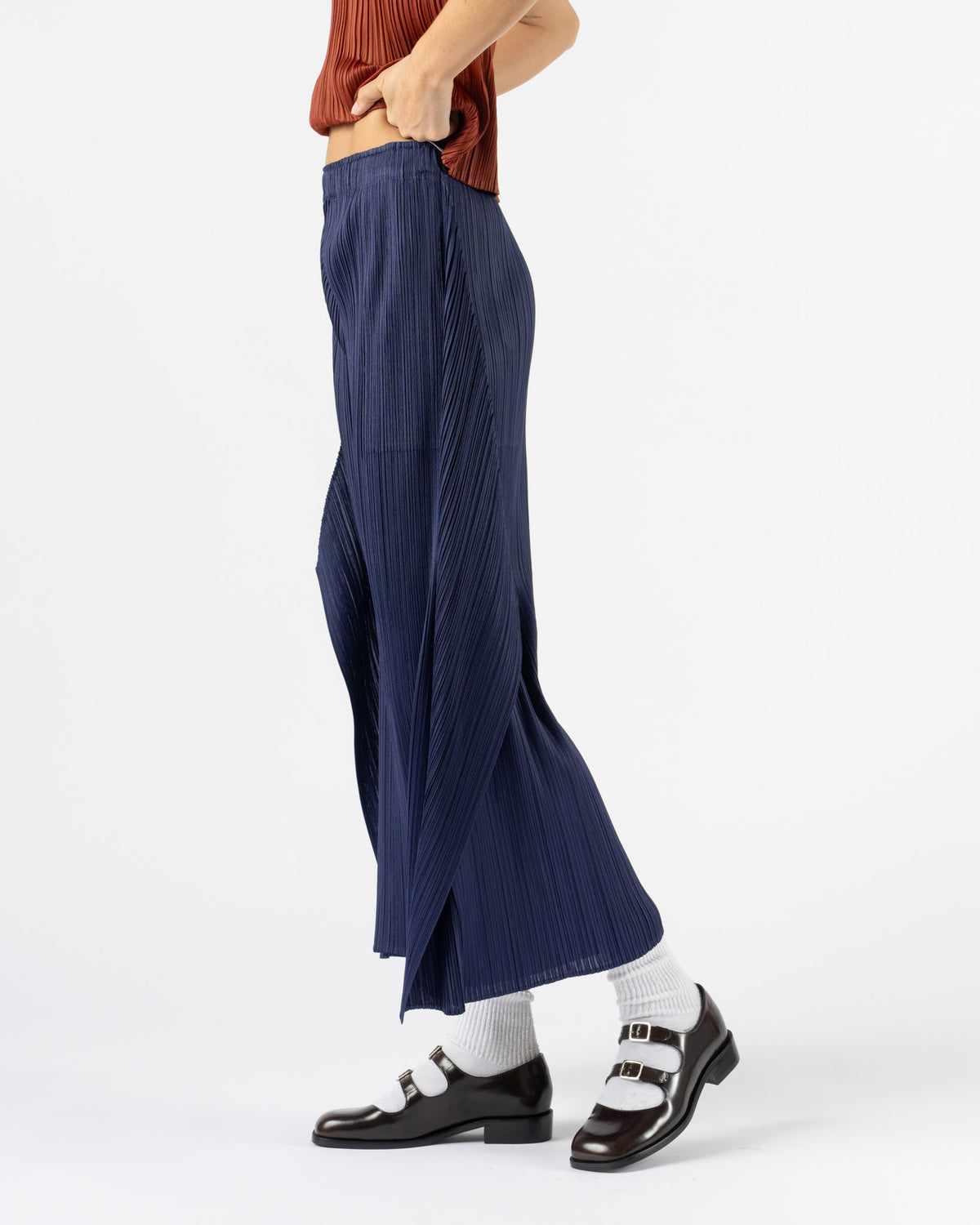 Pleats Please Issey Miyake Monthly Colors September Wide Pleat Pants in Navy Blue