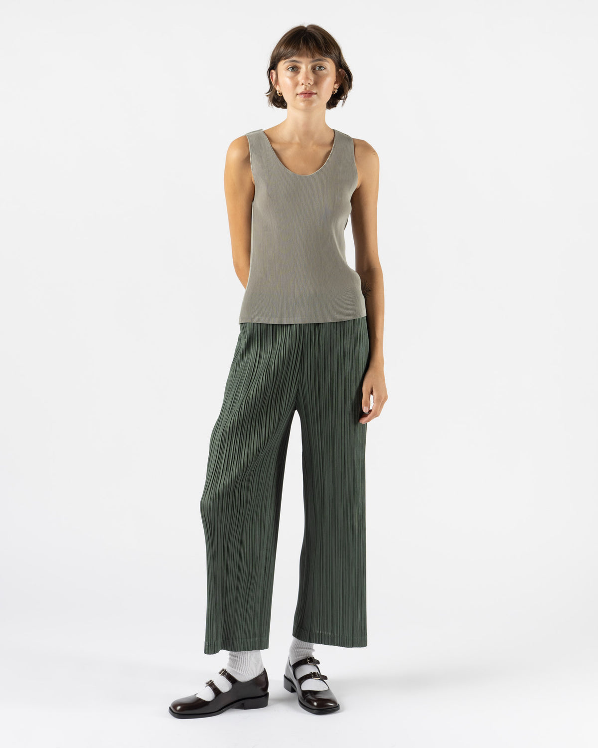 Pleats Please Issey Miyake Thicker Bottoms 2 in Moss Green