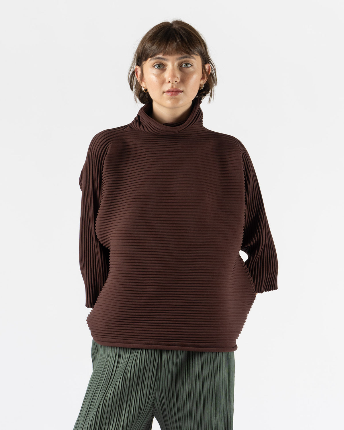 Pleats Please Issey Miyake Zig Zag Knit in Dark Brown
