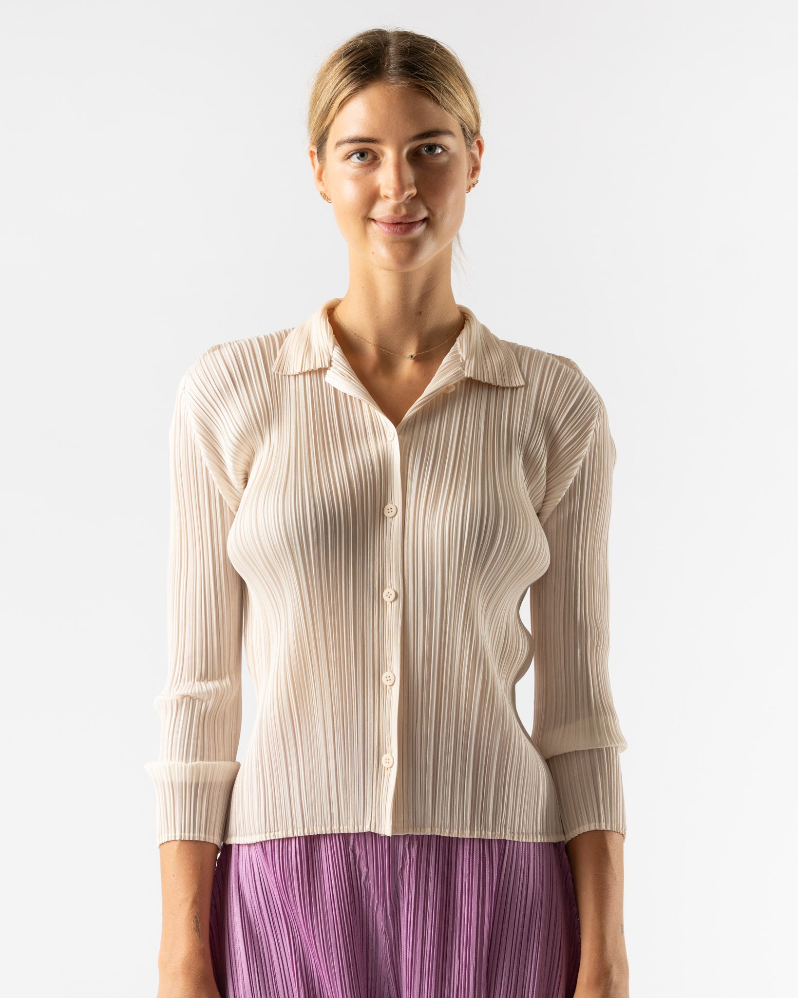 Pleats Please Issey Miyake Pleats Shirt in Off White