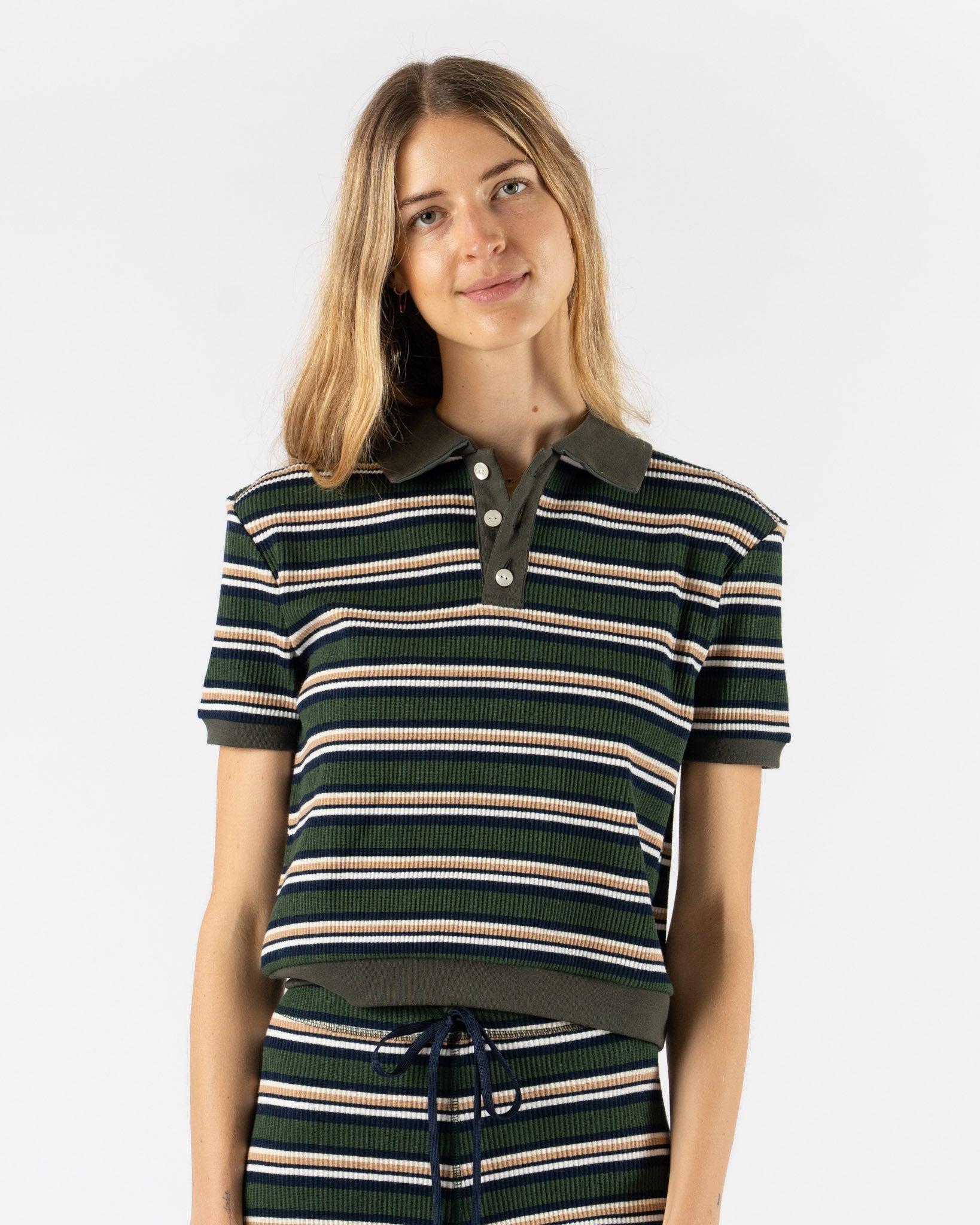 Rhodolirion Polo Shirt in Olive Random Stripe