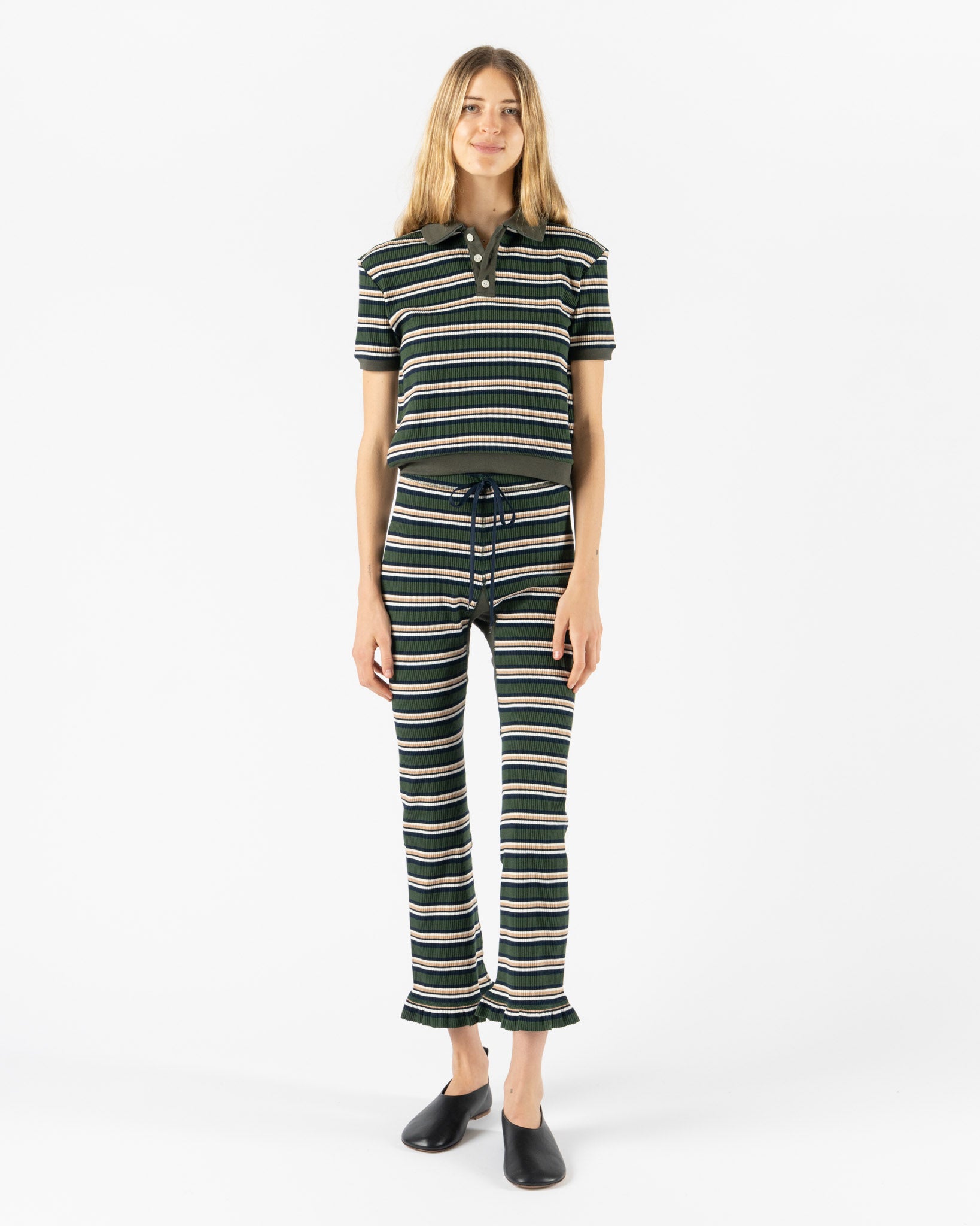 Rhodolirion Polo Shirt in Olive Random Stripe