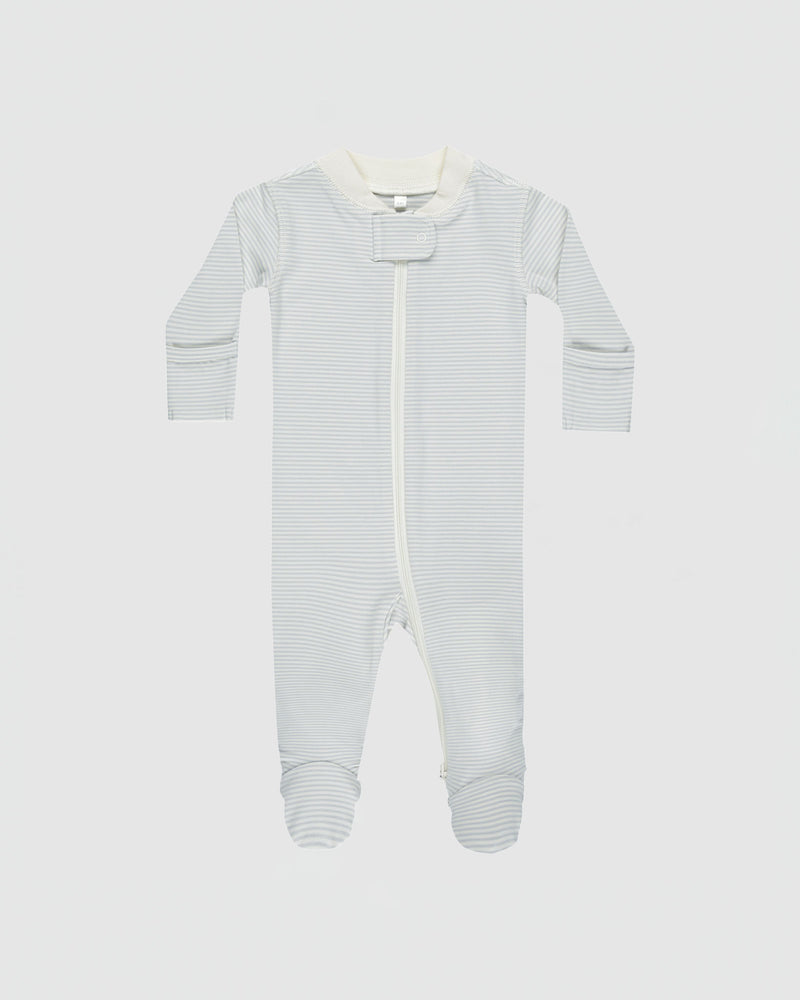 Quincy Mae Zip Long Sleeve Sleeper Footie in Sky Micro Stripe