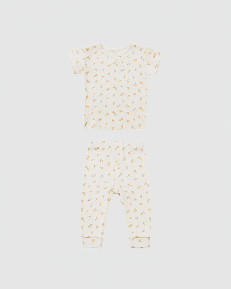 Quincy Mae Pointelle Tee and Legging Set in Ditsy Melon