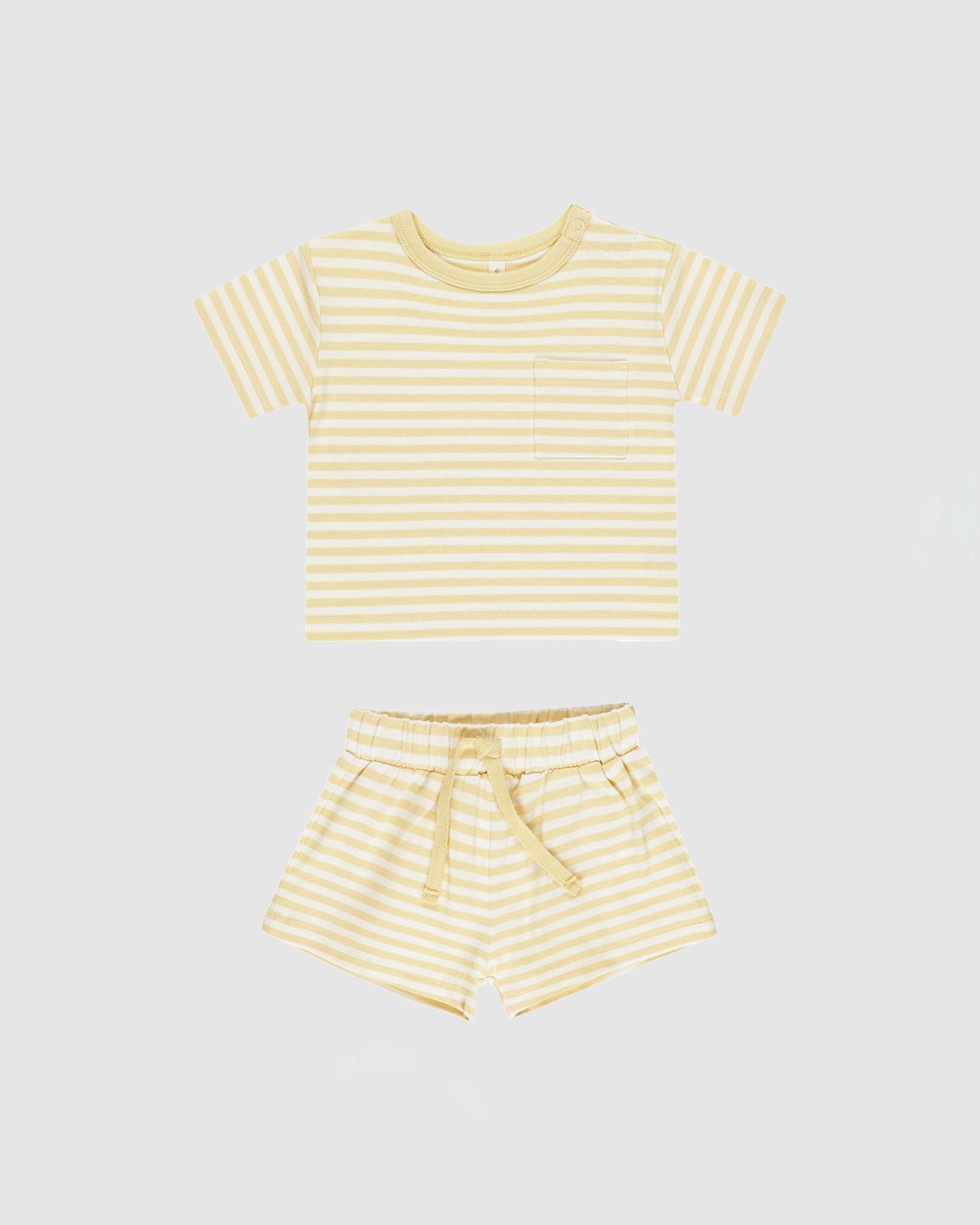 Quincy Mae Pocket Tee + Short Set in Yellow Stripe