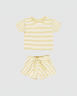 Quincy Mae Pocket Tee + Short Set in Yellow Stripe