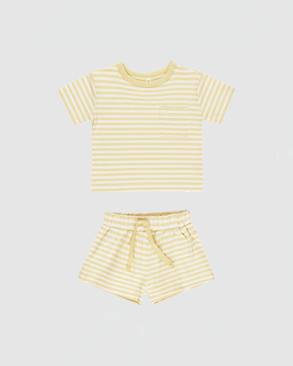 Quincy Mae Pocket Tee + Short Set in Yellow Stripe