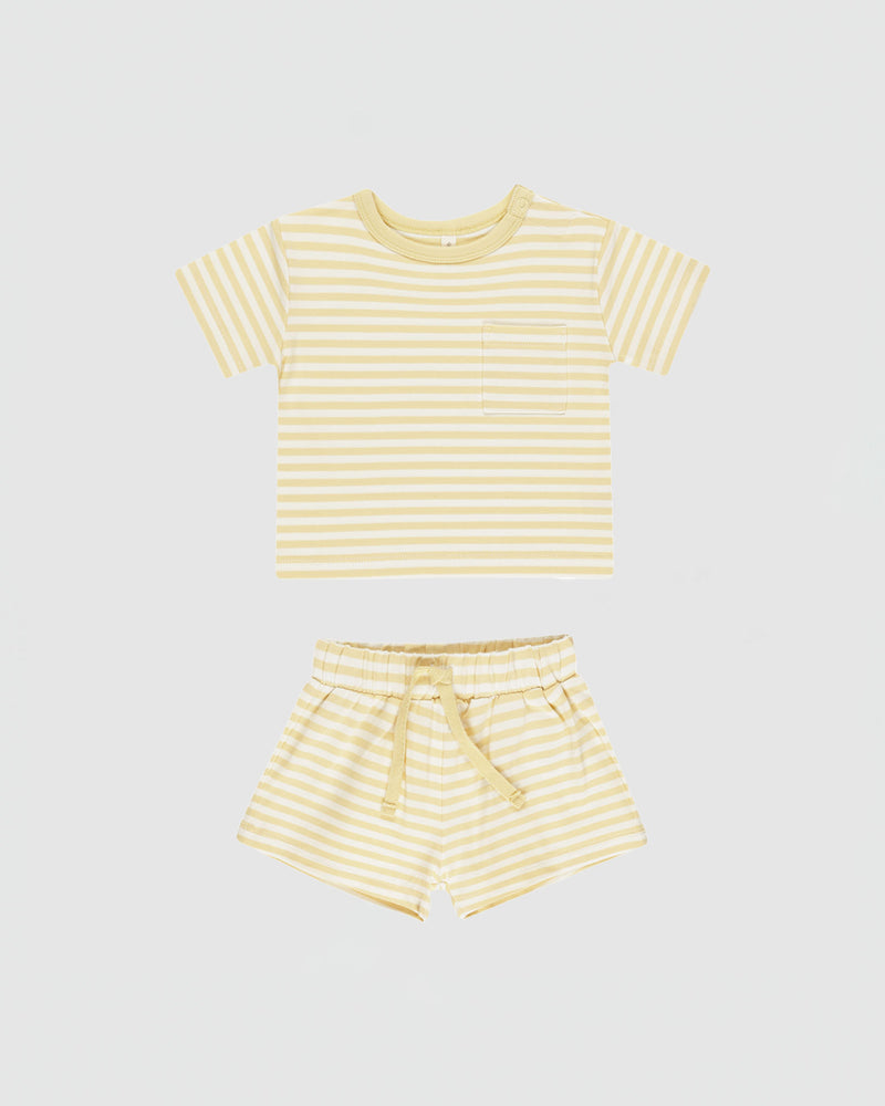 Quincy Mae Pocket Tee + Short Set in Yellow Stripe