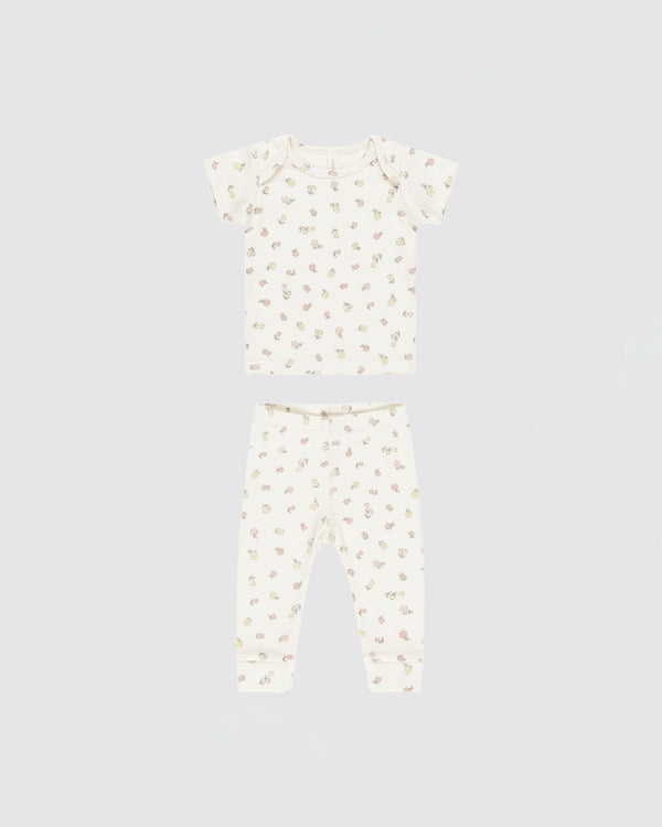 Quincy Mae Ribbed Short Sleeve Tee + Legging Set in Fleur