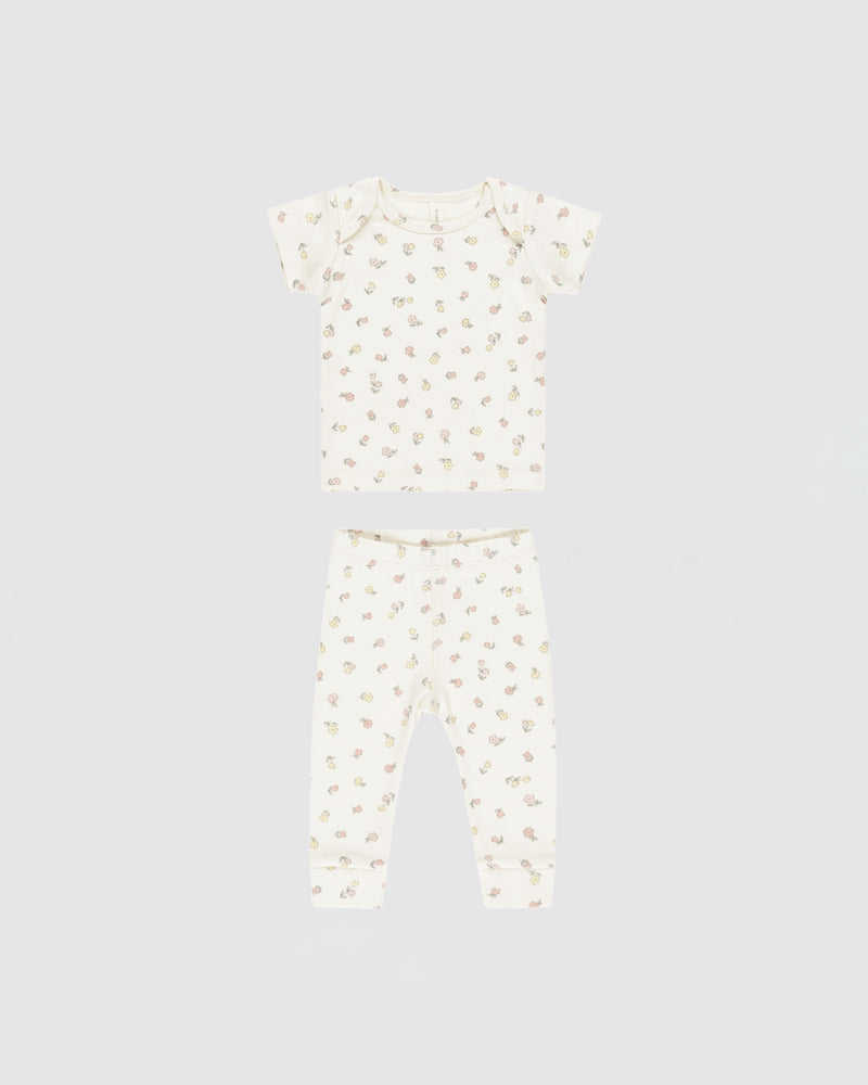 Quincy Mae Ribbed Short Sleeve Tee + Legging Set in Fleur