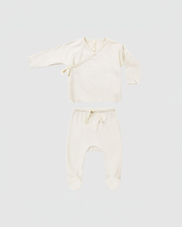 Quincy Mae Wrap Top and Footed Pant Set in Ivory