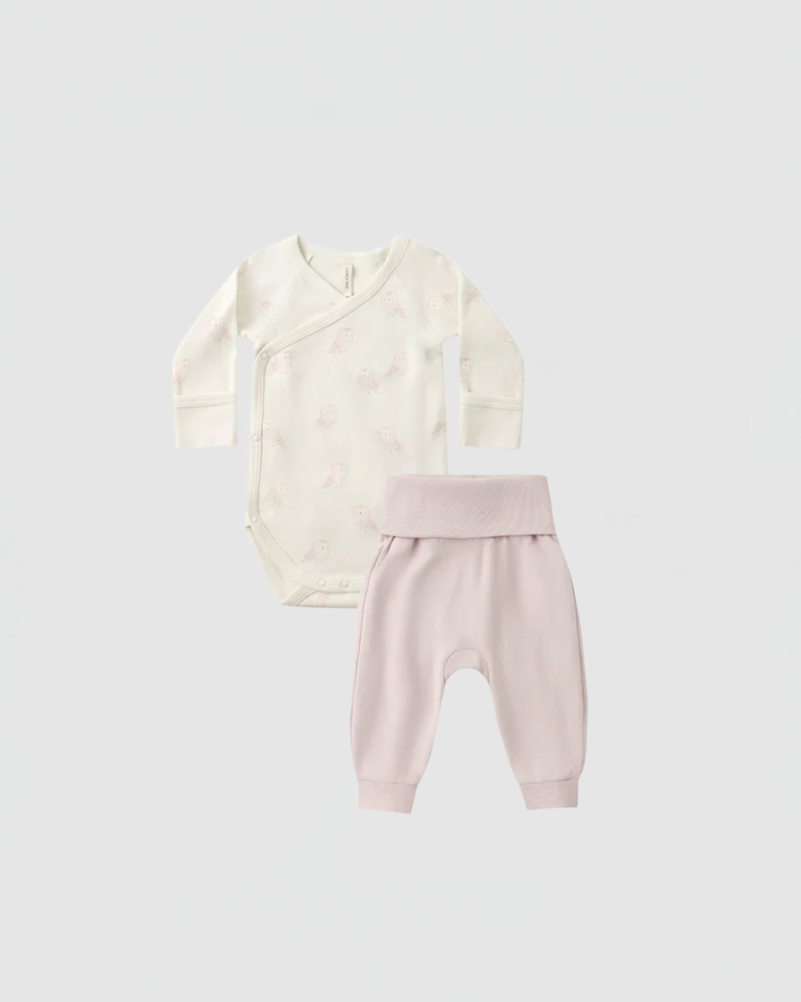 Quincy Mae Side Snap Bodysuit and Pant Set in Snow Owls