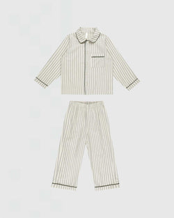 Rylee + Cru Long Sleeve Pajamas in Forest Pinstripe